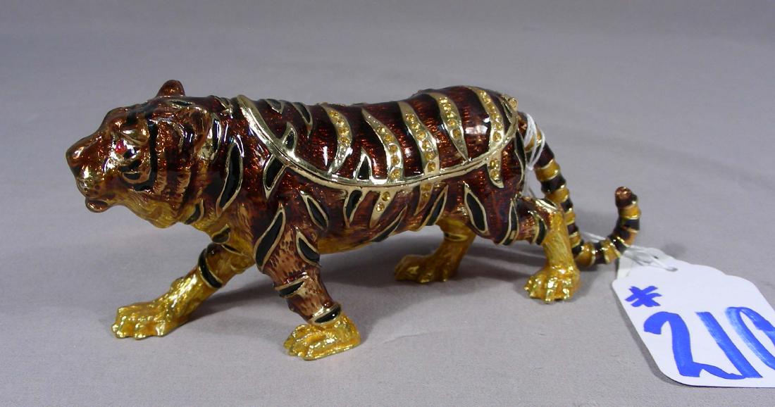METAL, ENAMEL & RHINESTONE "TIGER" TRINKET BOX (1 of 1)