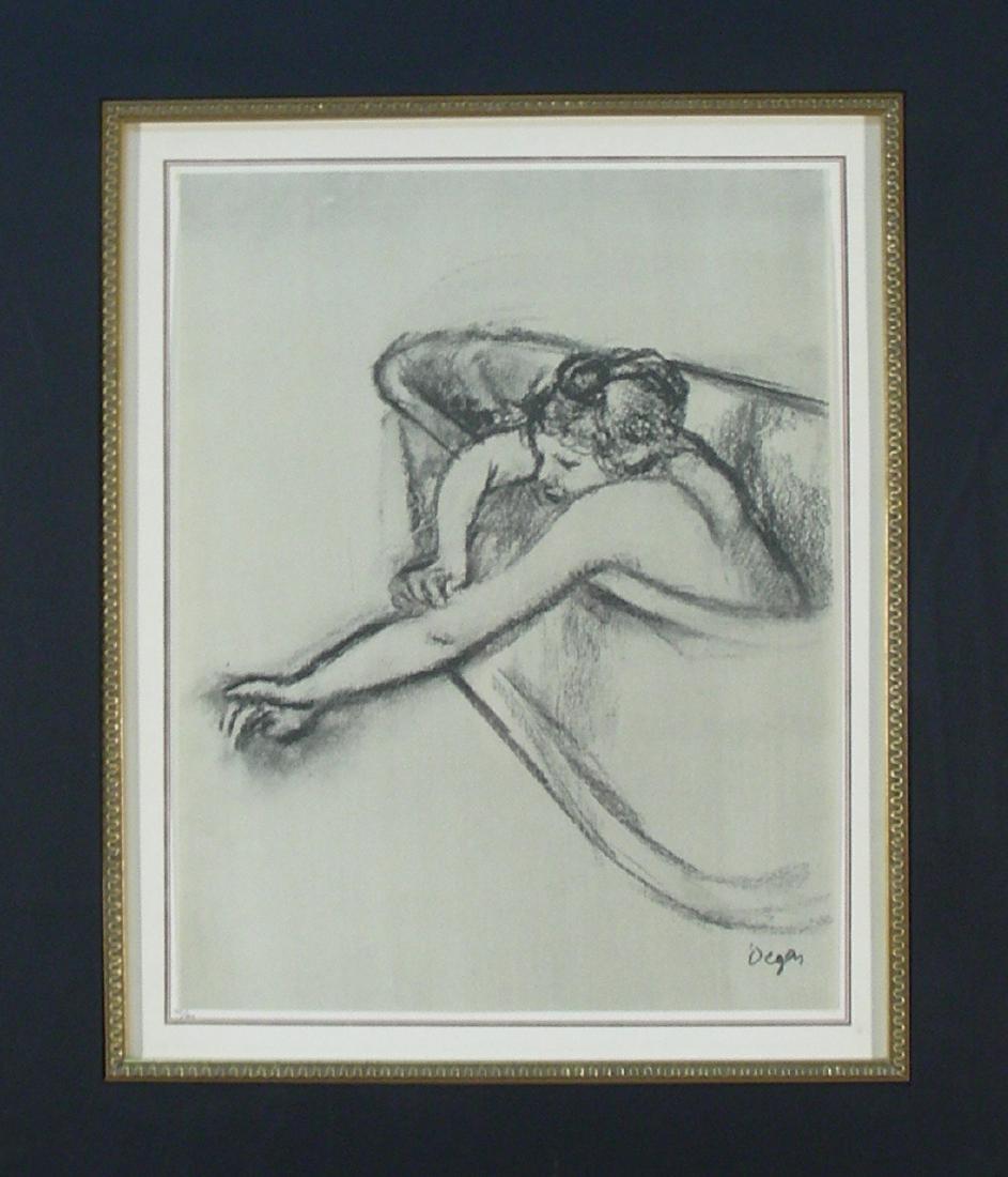 EDGAR DEGAS (1834-1917) FRENCH: Original Off-set Lithograph on paper "Femme Dans le Bain". Printed by Chez Daniel Jacomet, Paris. Limited Edition 148/600. Signed in plate. Circa 1957. Image 12 1/2" x 9 3/4", Overall framed 33" x 28 
