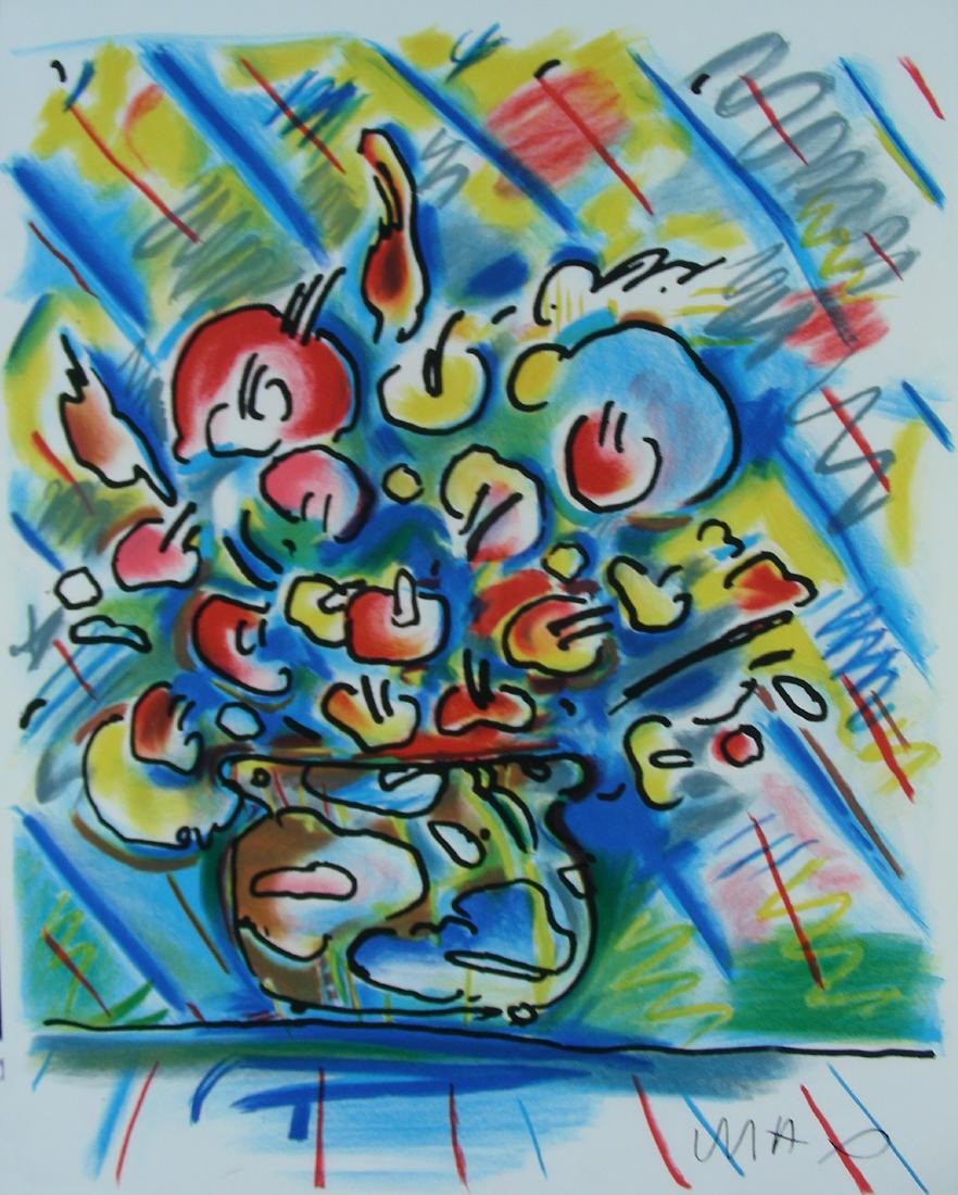 PETER MAX (1937- ) GERMAN: Original Color Lithograph on paper "Flowers". Signed in plate. Circa 1978/79. Image 28" x 22", Overall framed 33" x 27 1/4".