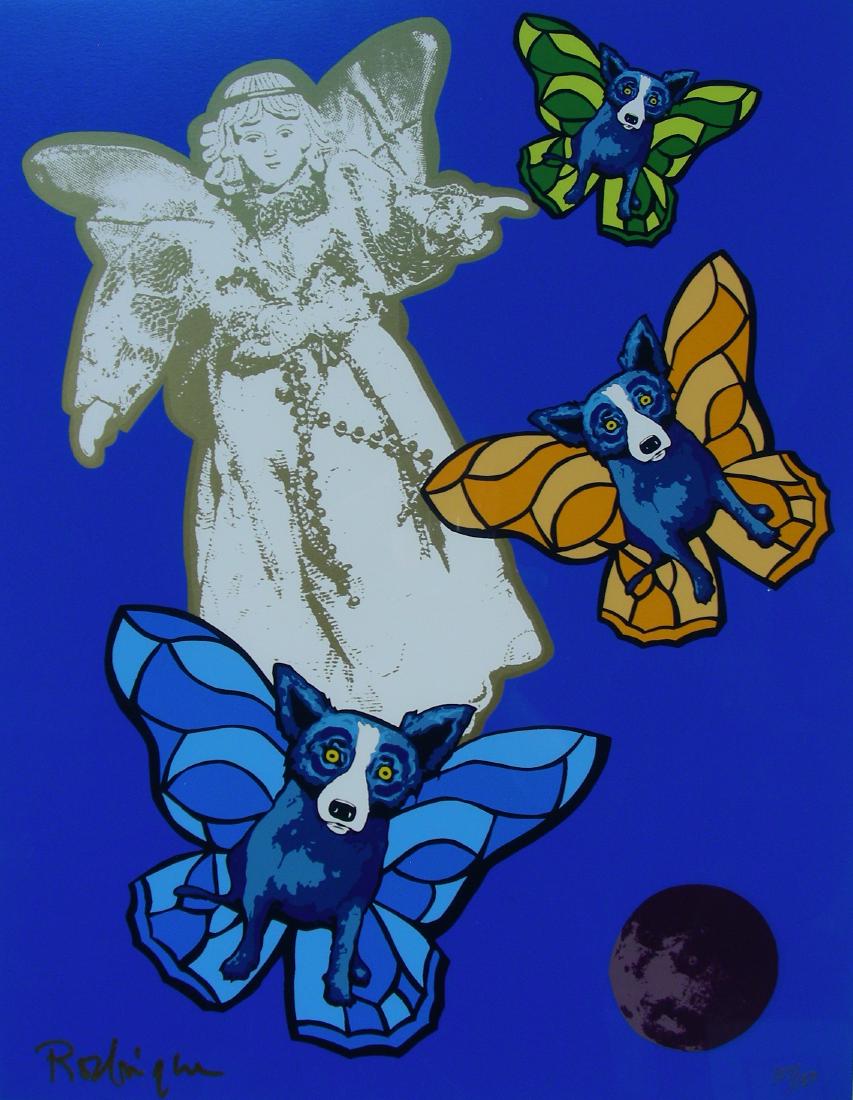 GEORGE RODRIGUE (1944- ) AMERICAN: Original Serigraph on paper "Angel Baby". Hand signed and numbered. Limited Edition 107/150. Circa 2000. Overall framed 29 1/2" x 25 1/2".