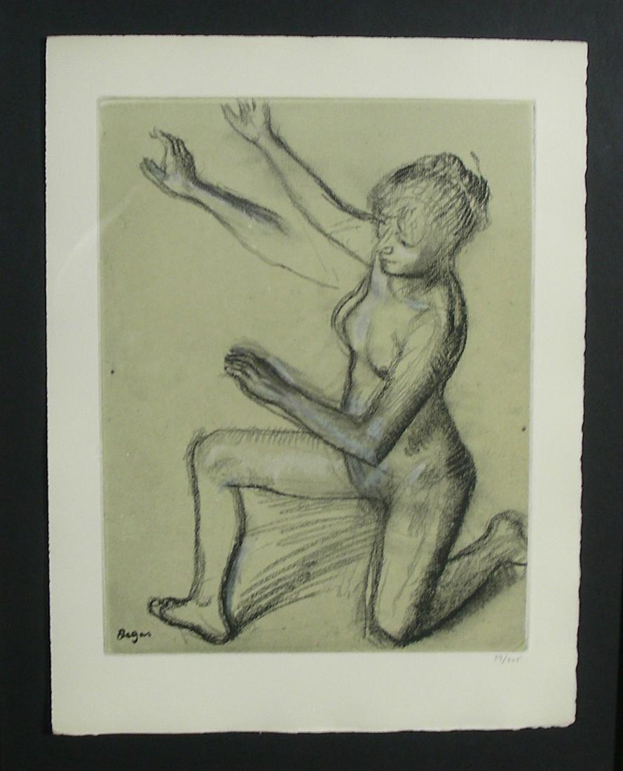 EDGAR DEGAS (1834-1917) FRENCH: Original Lithograph on Velin de Arches paper. Rare Limited Edition 39/305 from the Danse Dessin suite. Circa 1936. Signed in the stone. Overall framed 32" x 27".