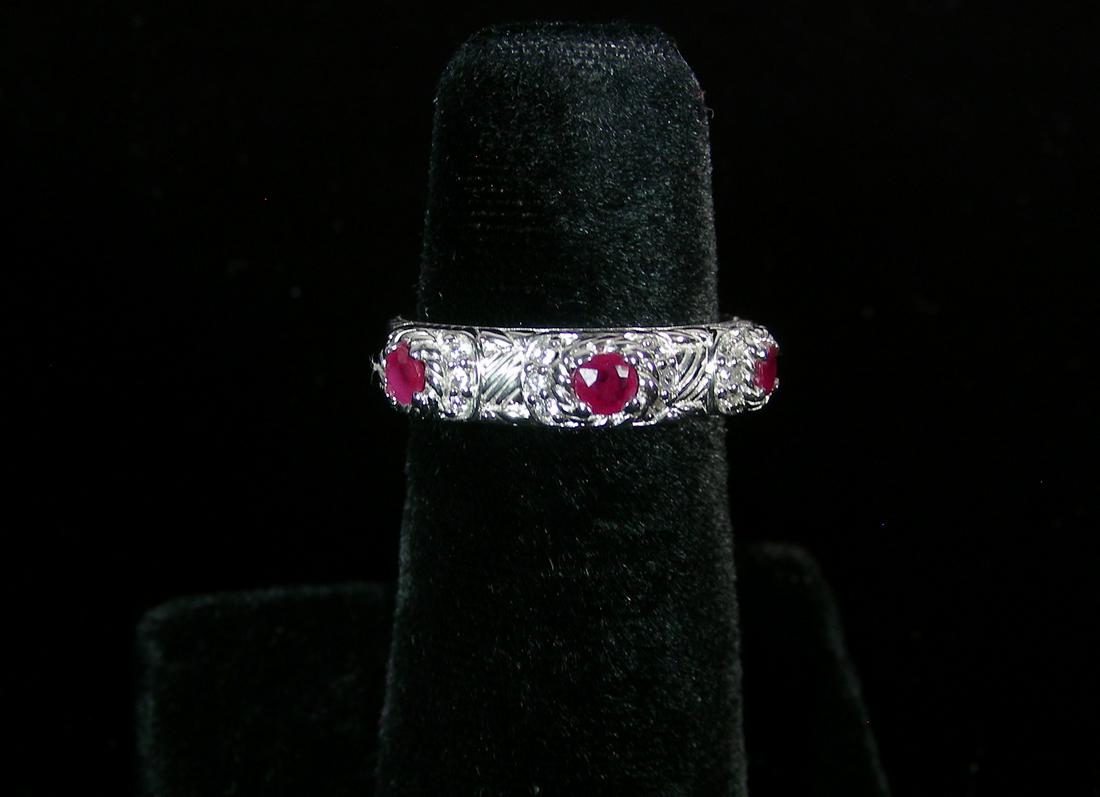 DESIGNER JUDITH RIPKA RUBY, CZ & STERLING SILVER RING: Signed.