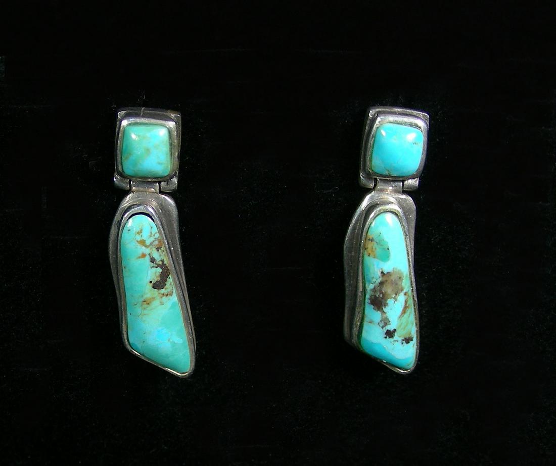 VINTAGE STERLING SILVER & TURQUOISE DANGLE EARRINGS (1 of 1)