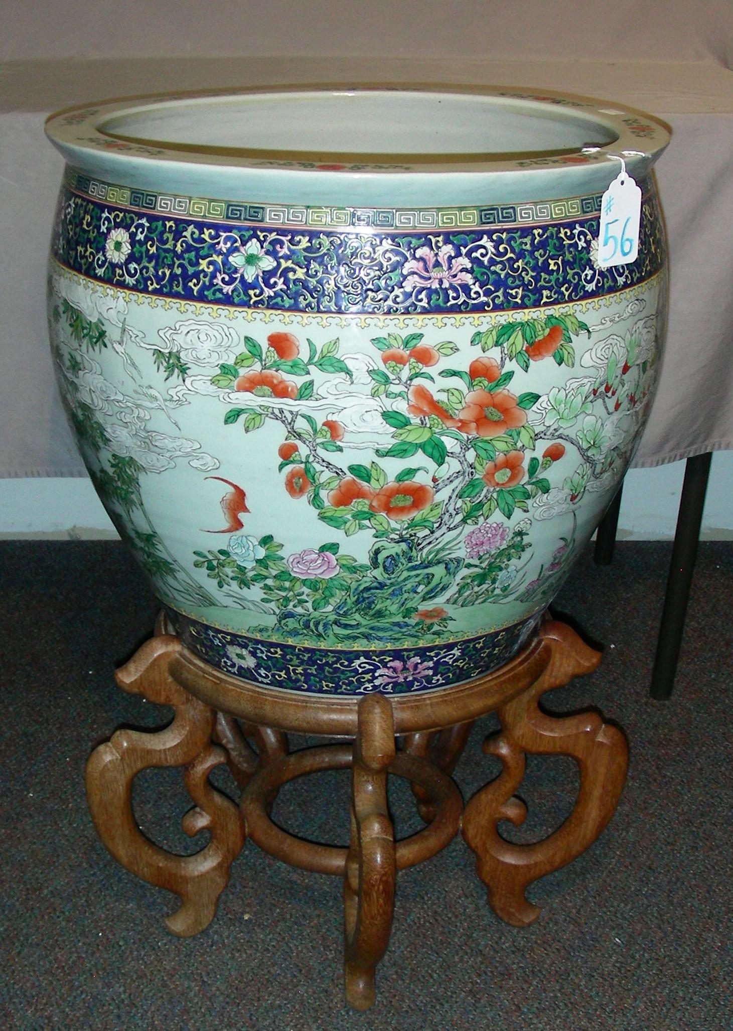 VINTAGE CHINESE PORCELAIN FISHBOWL ON STAND (1 of 9)
