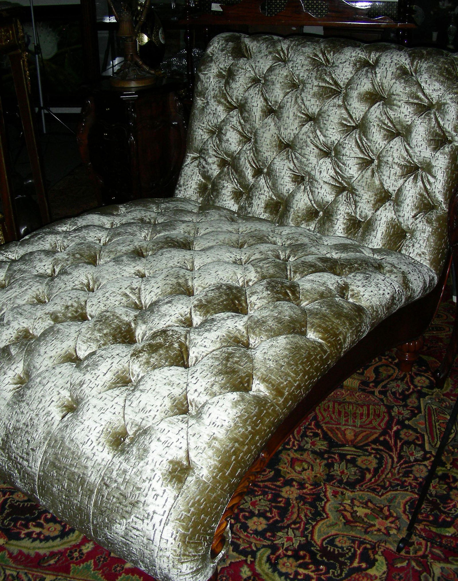 CARVED WOOD & UPHOLSTERED DOUBLE CHAISE LOUNGE (1 of 2)