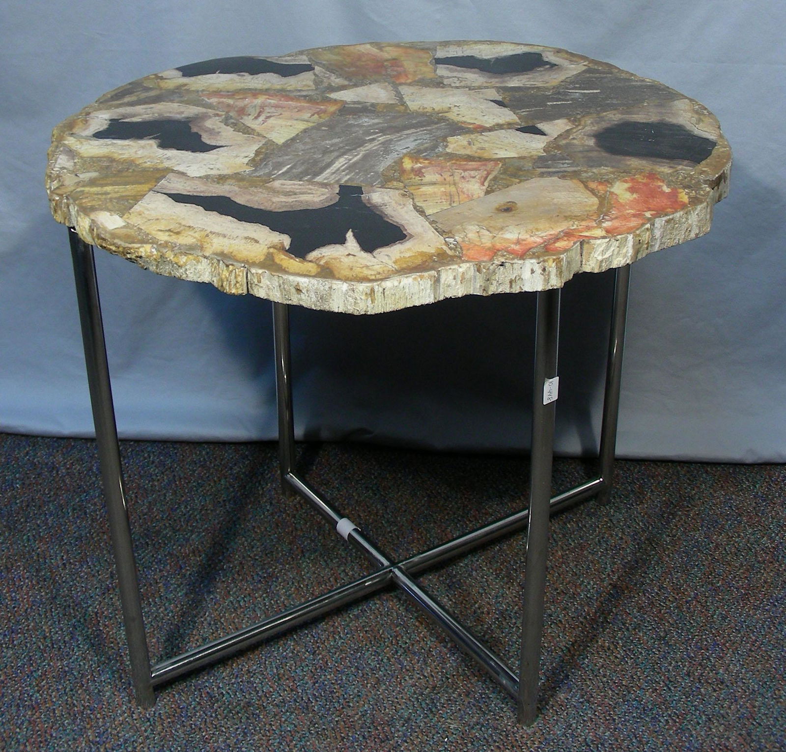VERY RARE PETRIFIED WOOD & CHROME TABLE (1 of 2)