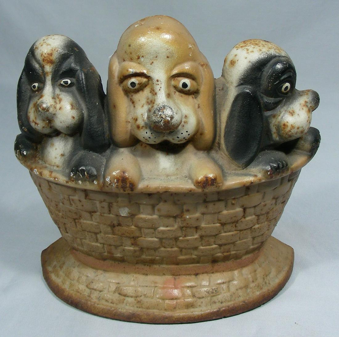 ANTIQUE CAST IRON DOG MOTIF DOOR STOP: Very heavy. 7 1/2" high.