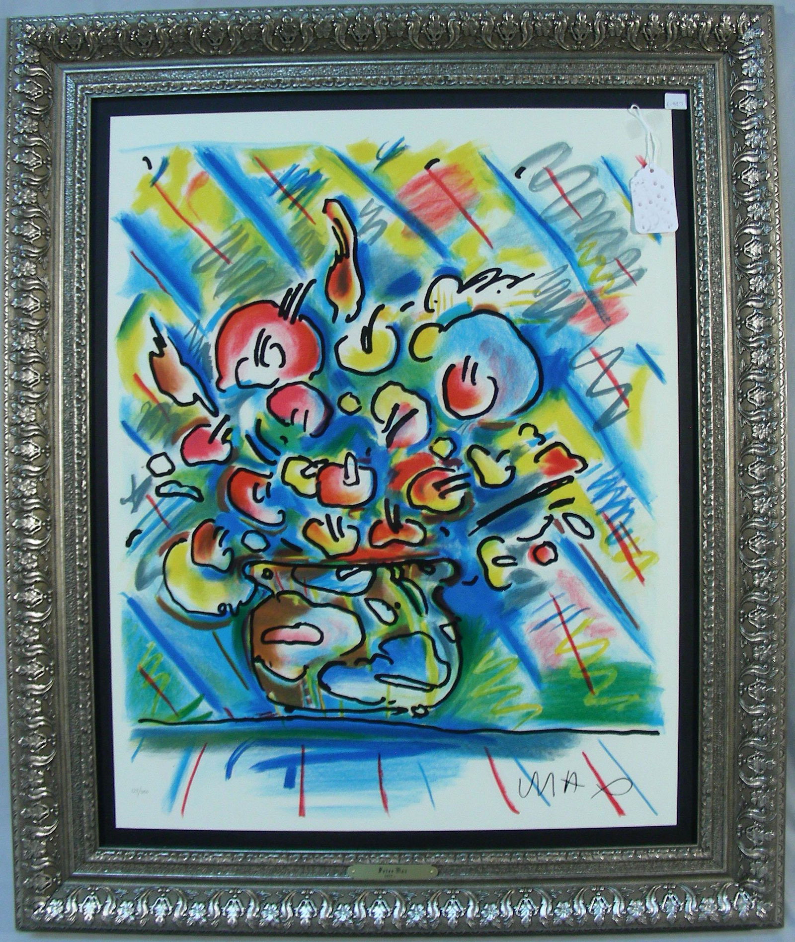 PETER MAX (1937- ) GERMAN: Original Colored Lithograph "Flowers". Limited Edition 129/350. Signed in the plate. Overall framed 36 1/2" x 31".