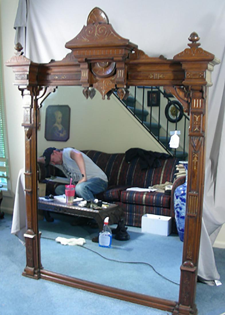 VERY LARGE ANTIQUE HAND CARVED EASTLAKE MIRROR: 68 1/2" high, 50 1/2" wide.