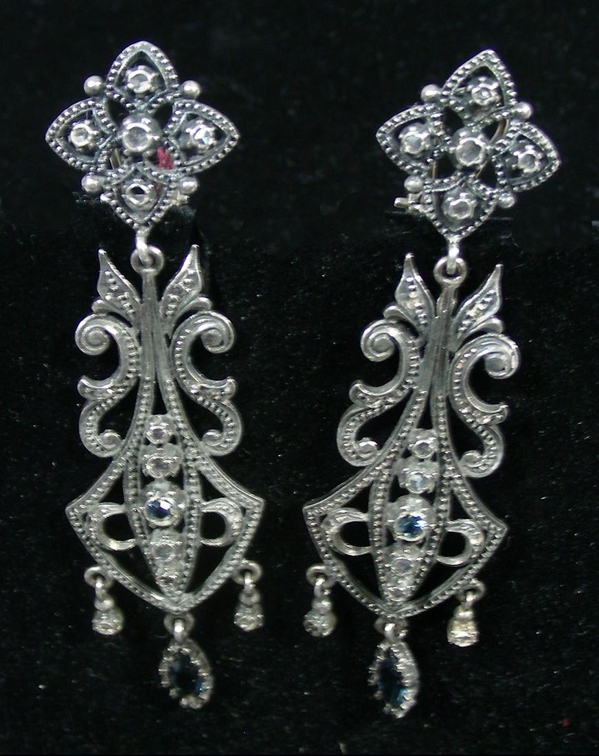 PR LADIES ANTIQUE STERLING SILVER EARRINGS: A long dangle with marcasite. 2 3/4" long