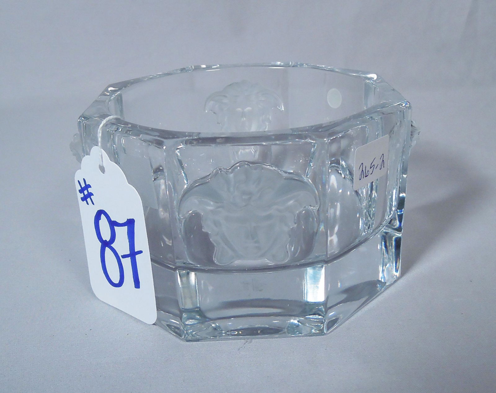 HEAVY ROSENTHAL VERSACE CRYSTAL BOWL: Four busts in high relief. Signed on base. Excellent condition 3 1/4" high, 6" dia.