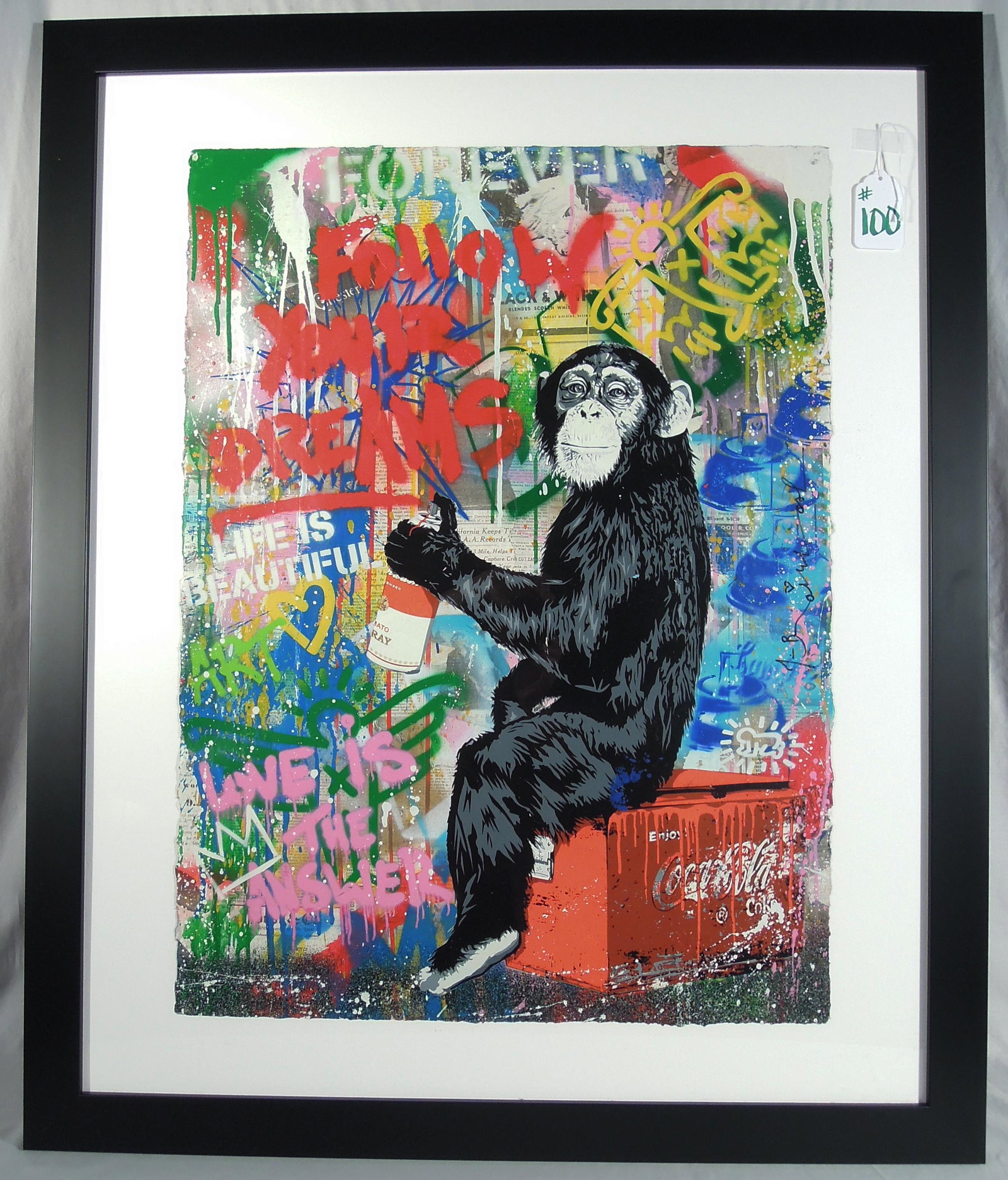 THIERRY GUETTA (1966- ) FRENCH (MR. BRAINWASH): Rare one of a kind Silkscreen & Mixed Media on paper with original paint "Every Day Life 2020". Hand signed on front by Mr. Brainwash. Hand signed and dated on verso with Mr. Brainwash thumb print and