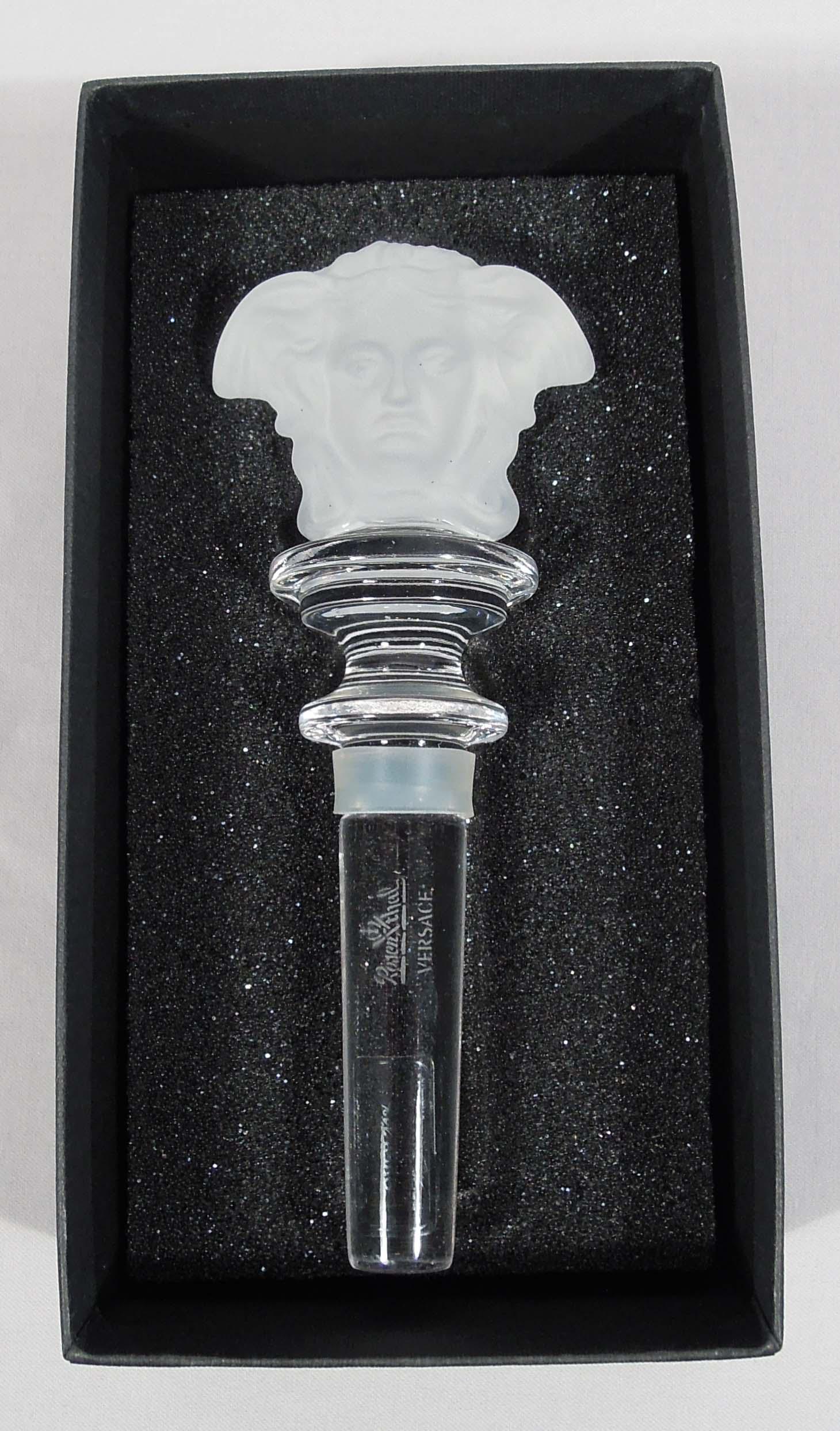 ROSENTHAL VERSACE "MEDUSA" FROSTED WINE STOPPER: Double sided. Signed. Original box.