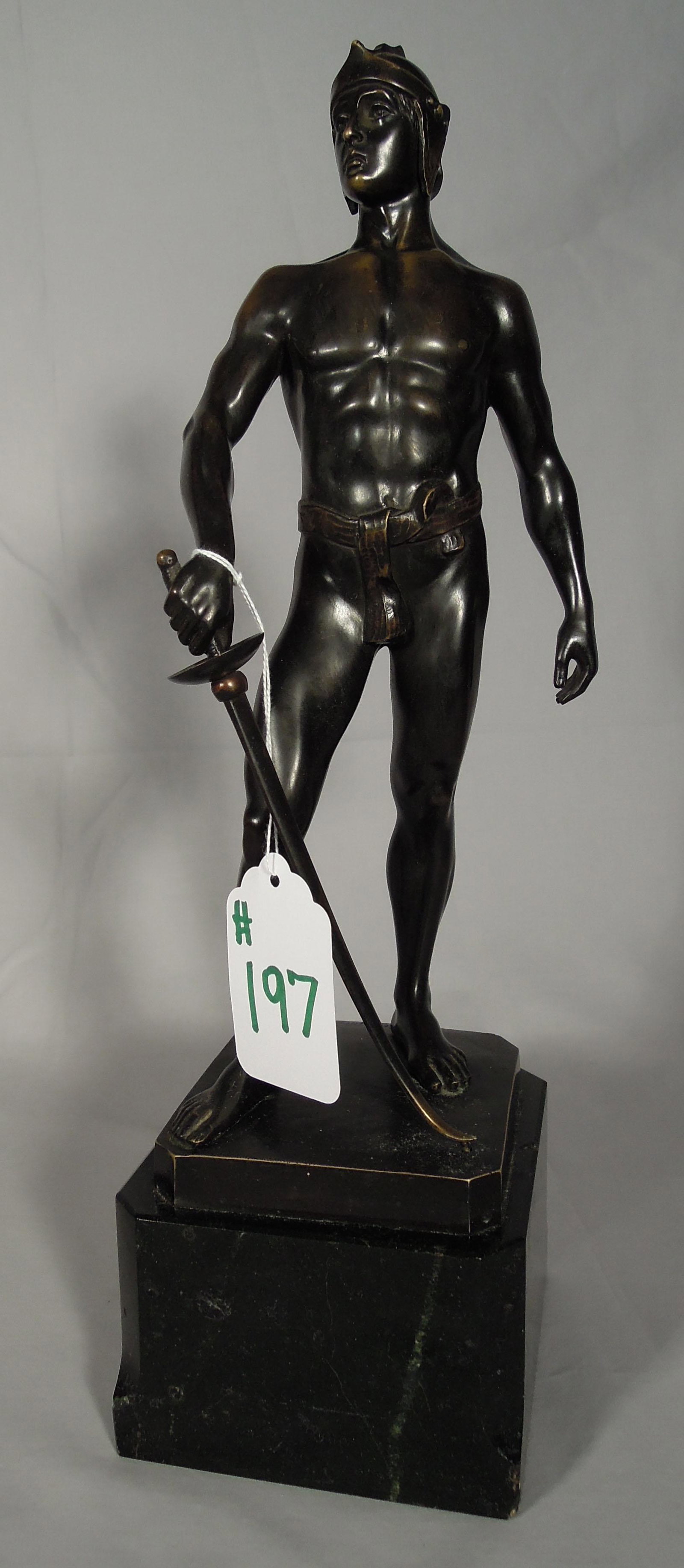 JULIUS PAUL SCHMIDT FELLING (11835-1920) GERMAN: Original 19th century bronze sculpture of standing warrior. Signed. 16 1/2" High.