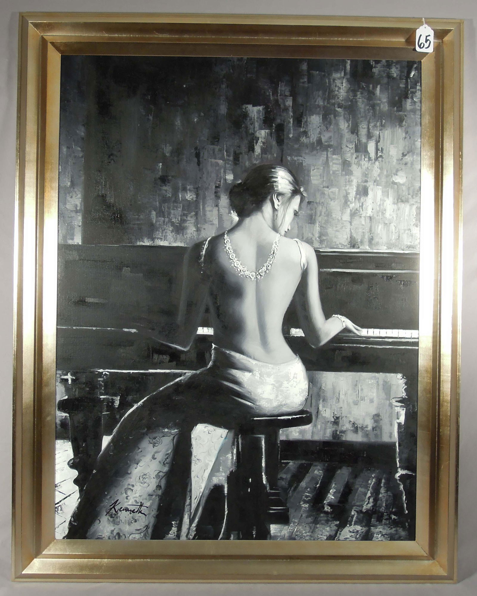 OUTSTANDING ORIGINAL OIL ON CANVAS "WOMAN AT PIANO" (1 of 2)