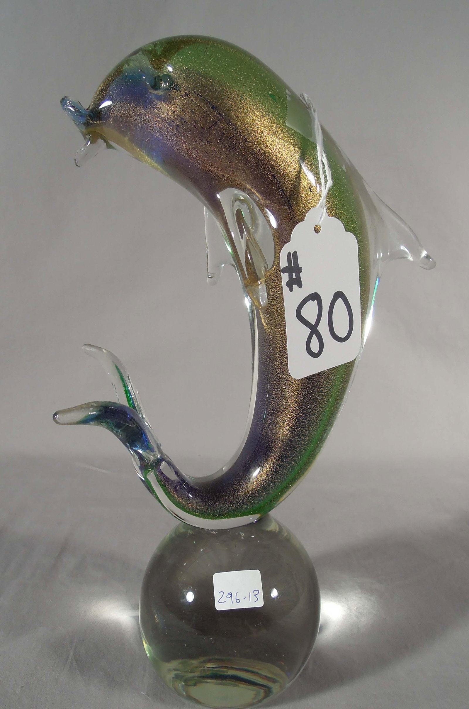 HAND BLOWN MURANO ART GLASS DOLPHIN: Excellent condition. 12" high.