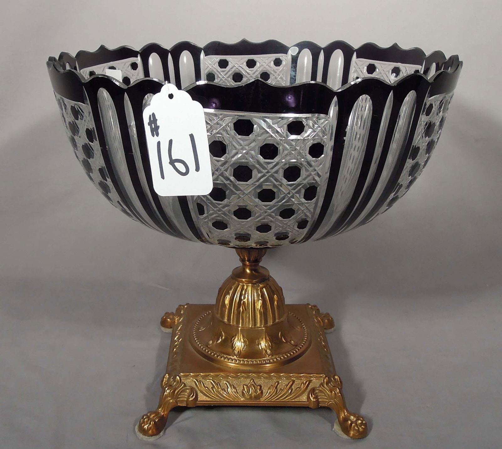 GILT METAL AND BLACK & CLEAR OVERLAY CRYSTAL BOWL (1 of 1)