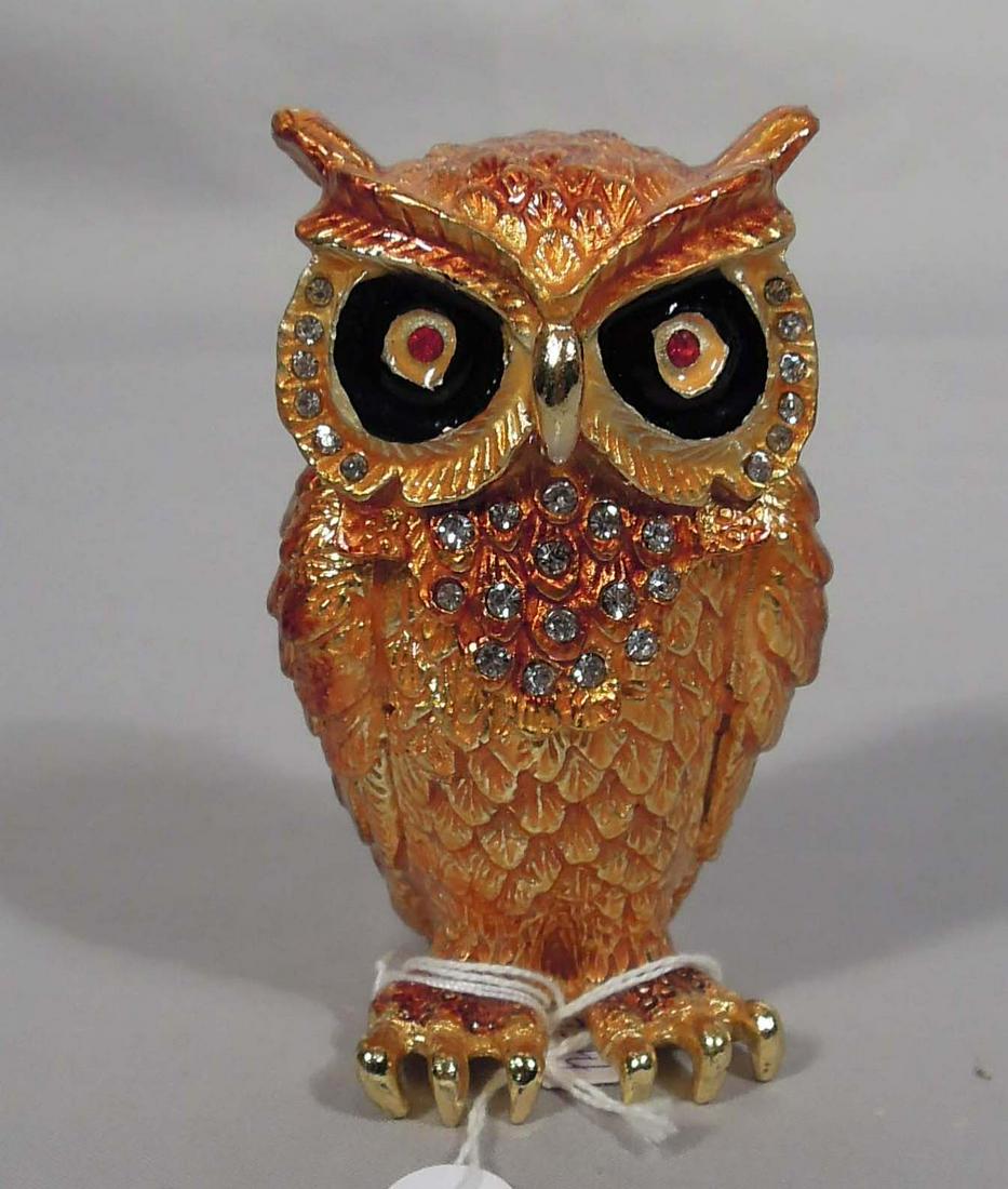 METAL, RHINESTONE & ENAMEL OWL TRINKET BOX (1 of 1)