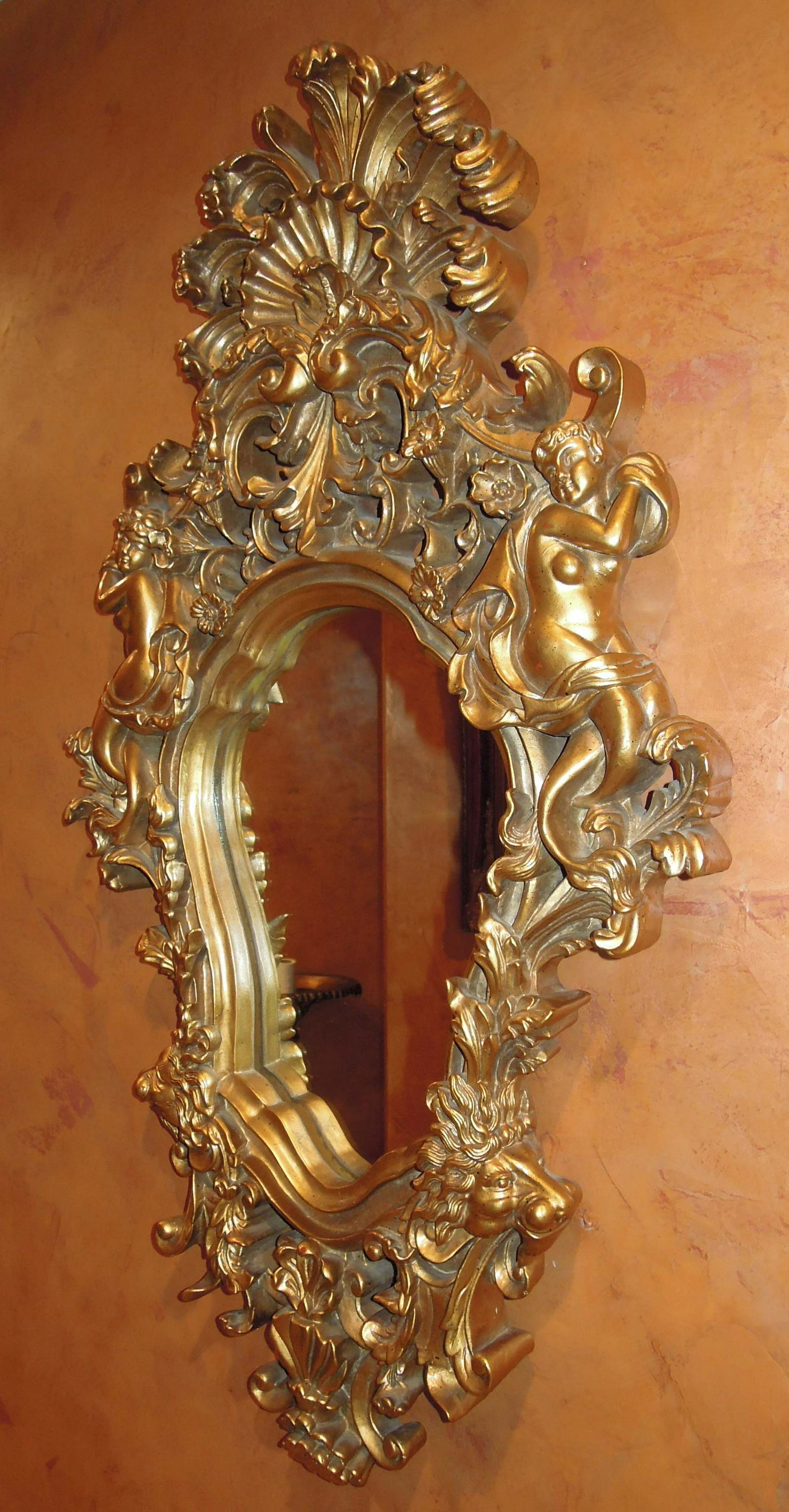 HAND PAINTED GILT COMPOSITION FIGURAL MIRROR (1 of 1)