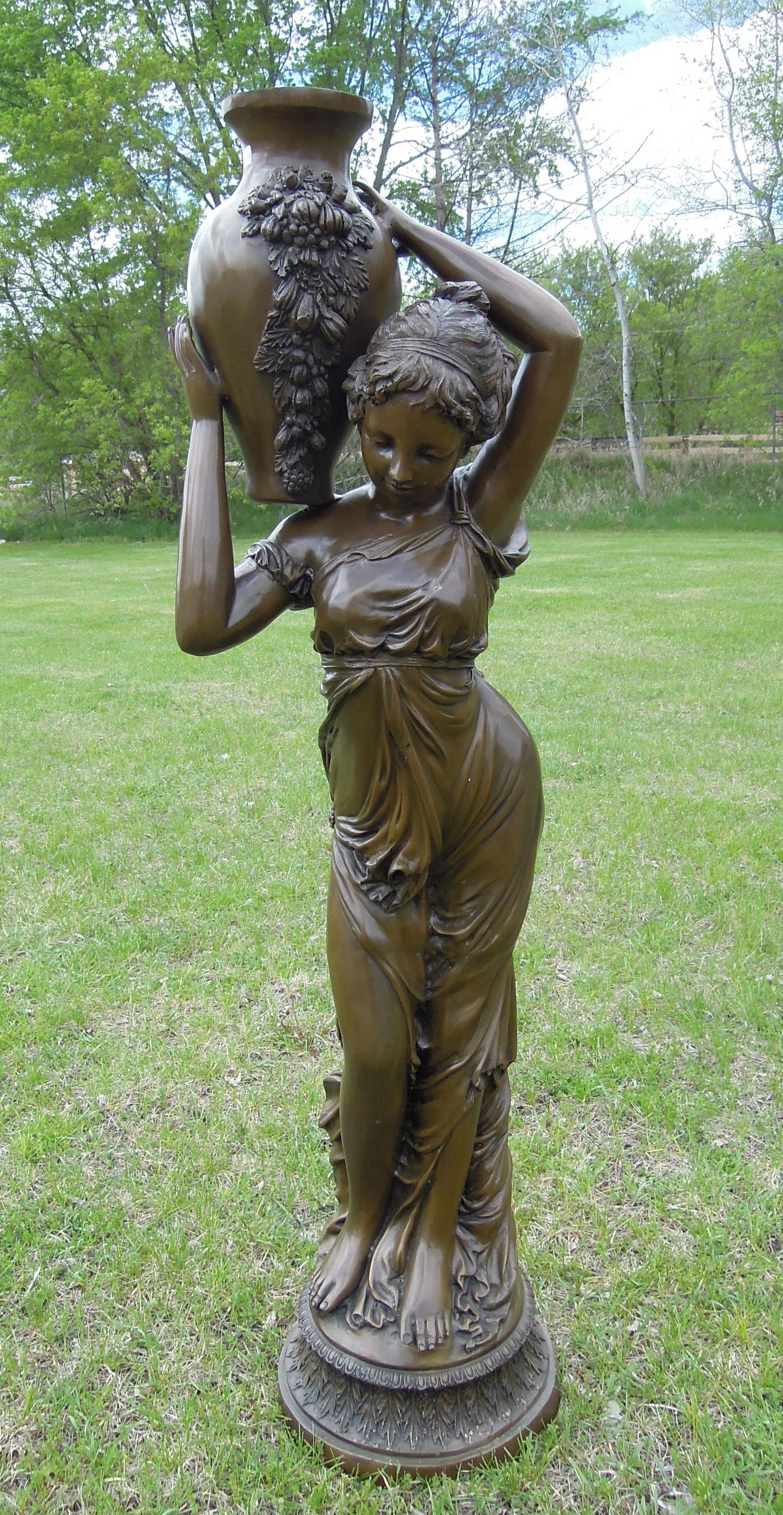 LARGE BRONZE SCULPTURE "LADY WITH VASE" (1 of 2)