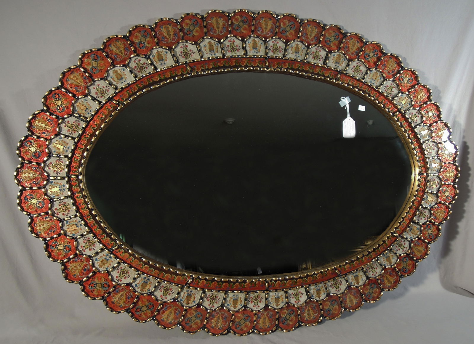 BEAUTIFUL REVERSE HAND PAINTED OVAL MIRROR (1 of 2)