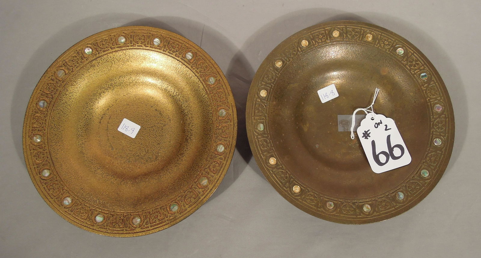 TWO TIFFANY STUDIOS BRONZE & ABALONE BOWLS (1 of 3)