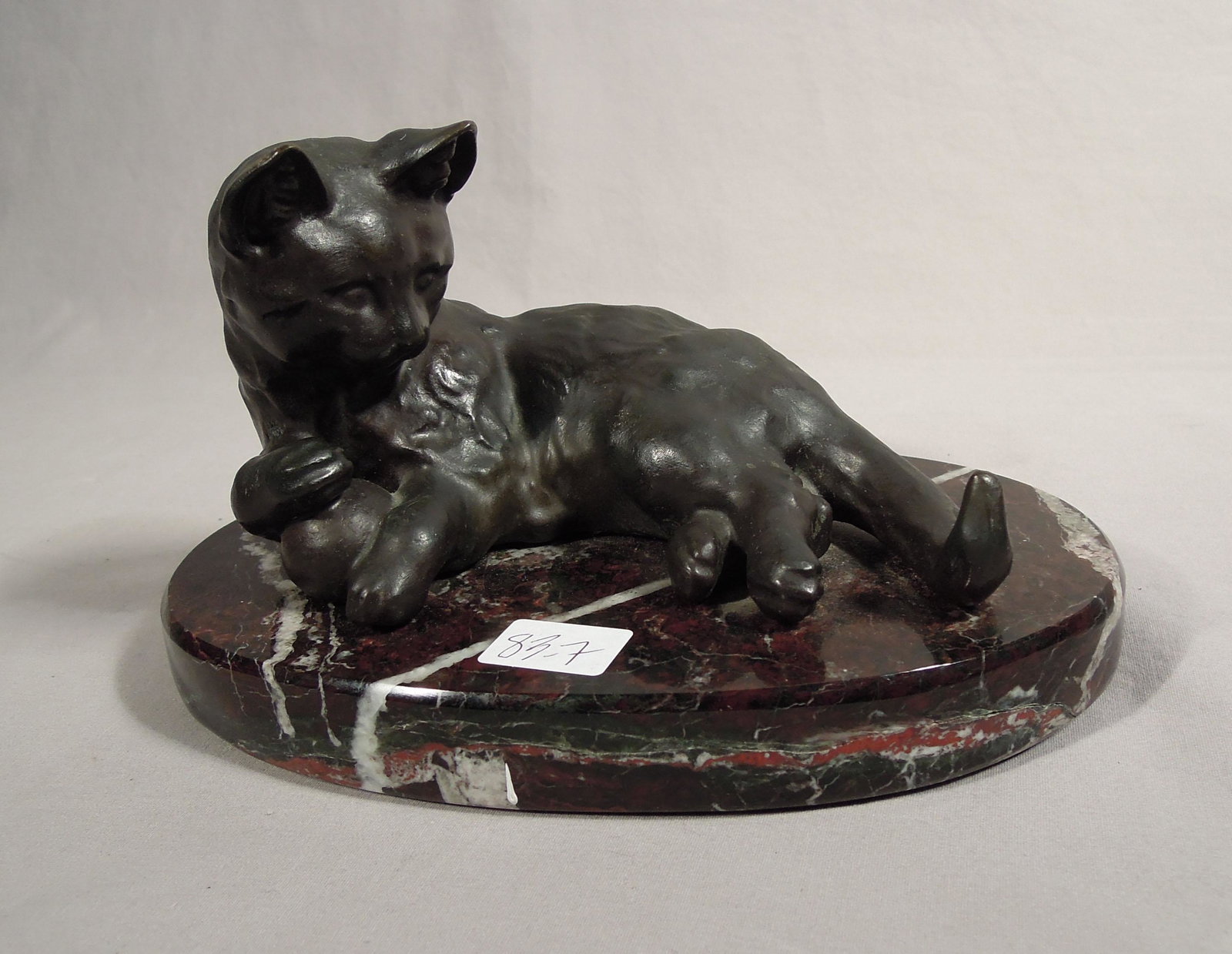 VINTAGE BRONZE SCULPTURE OF CAT WITH BALL (1 of 1)