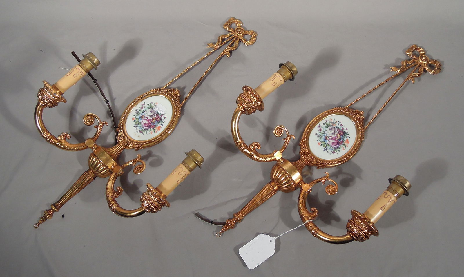 PAIR ITALIAN BRASS & PORCELAIN WALL SCONCES (1 of 1)