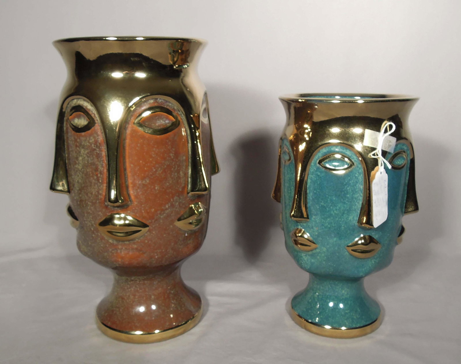TWO PORCELAIN VASES WITH FACE MOTIF DESIGN (1 of 1)