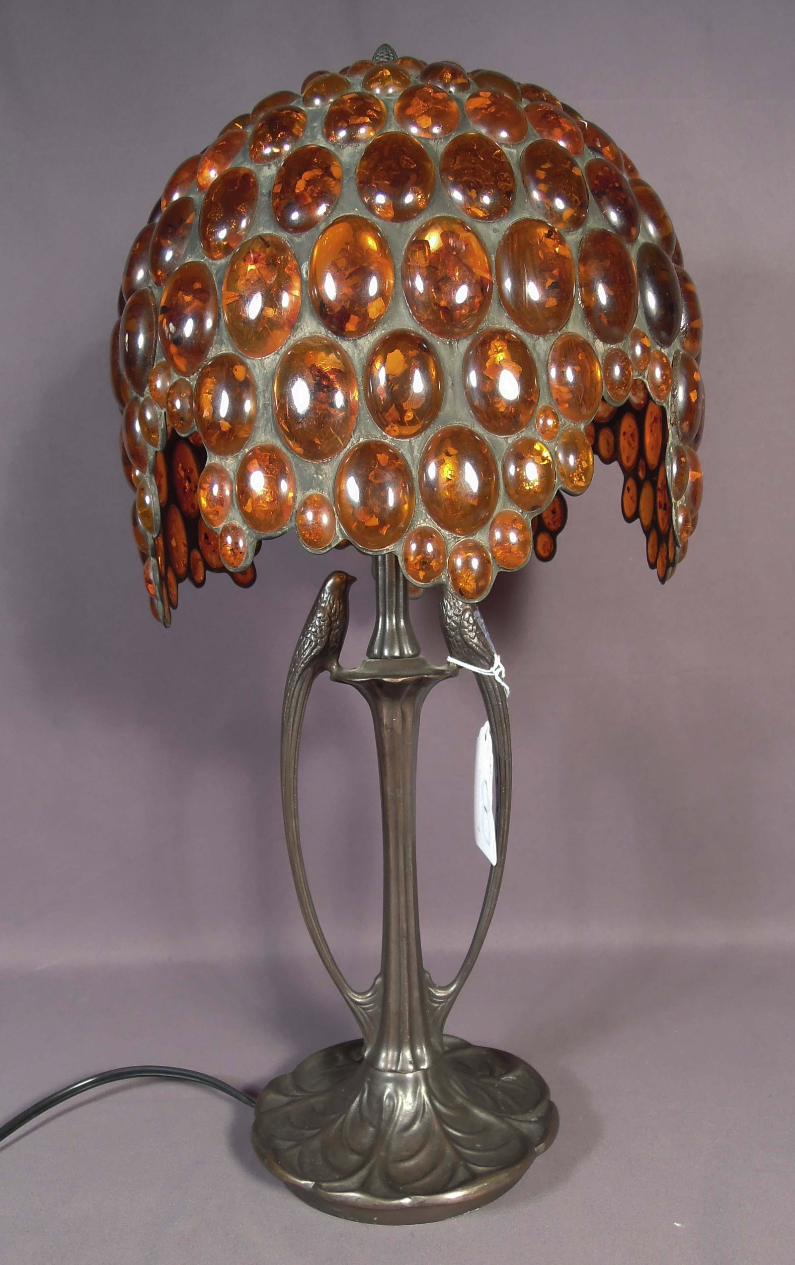 ART DECO STYLE TABLE LAMP WITH AMBER COLORED SHADE (1 of 2)