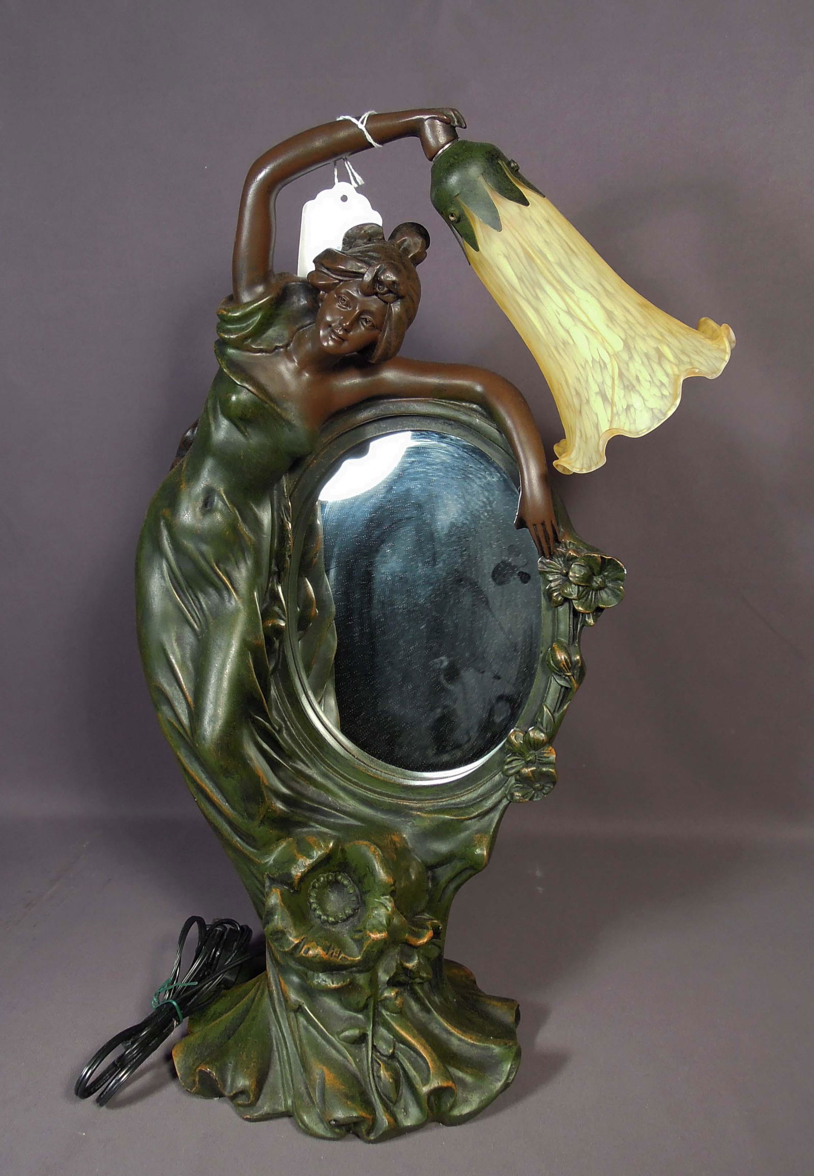 ART DECO STYLE COMPOSITION & ART GLASS FIGURAL MIRROR (1 of 1)