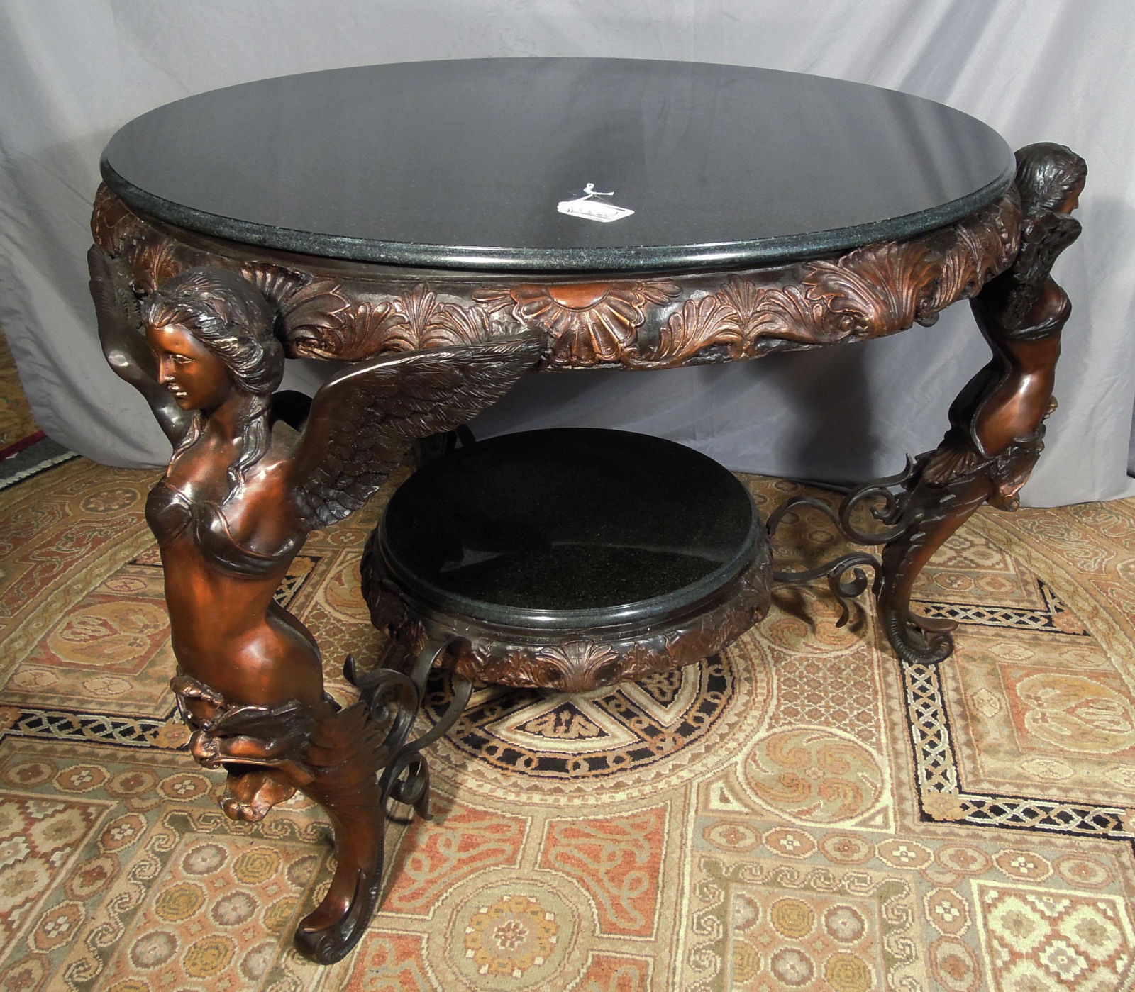 SPECTACULAR BRONZE FIGURAL TABLE WITH MARBLE TOP (1 of 2)