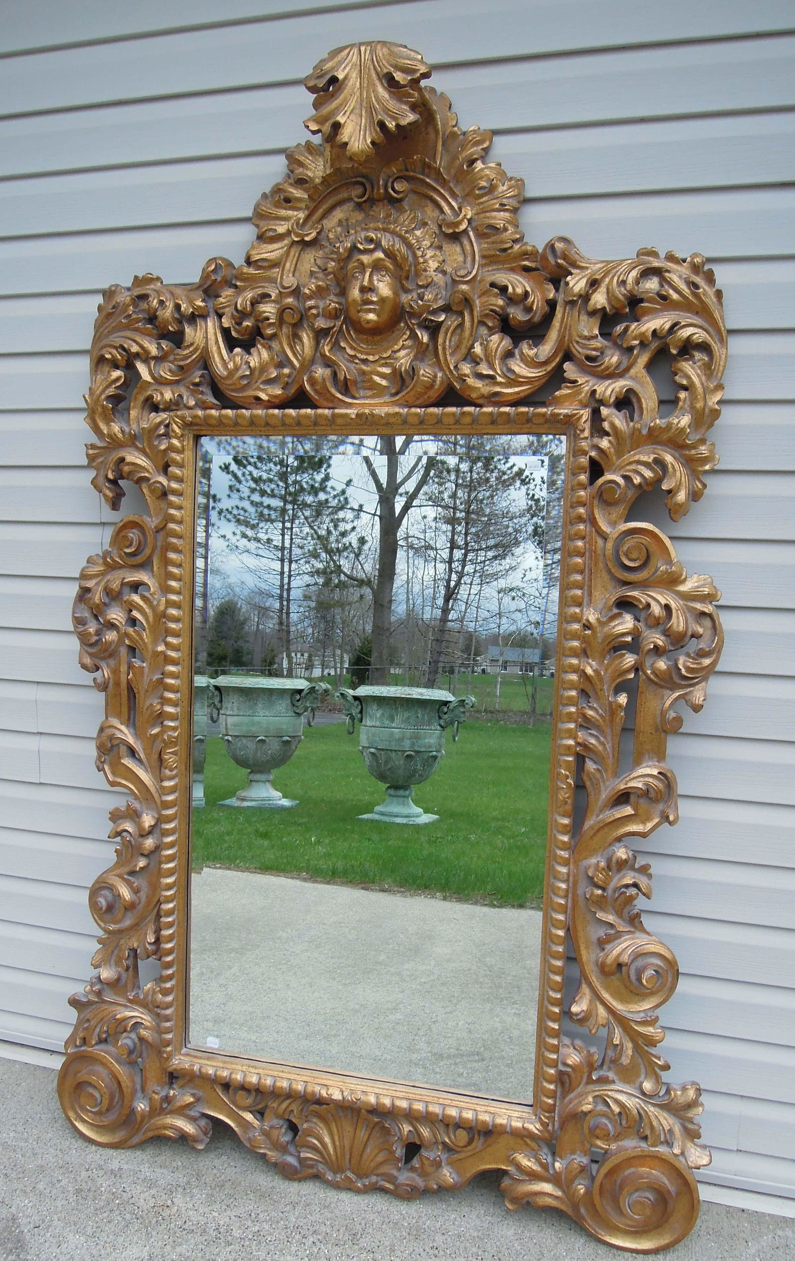VERY ORNATE GILT FRAMED MIRROR WITH FOILATE & CHERUB FACE (1 of 2)