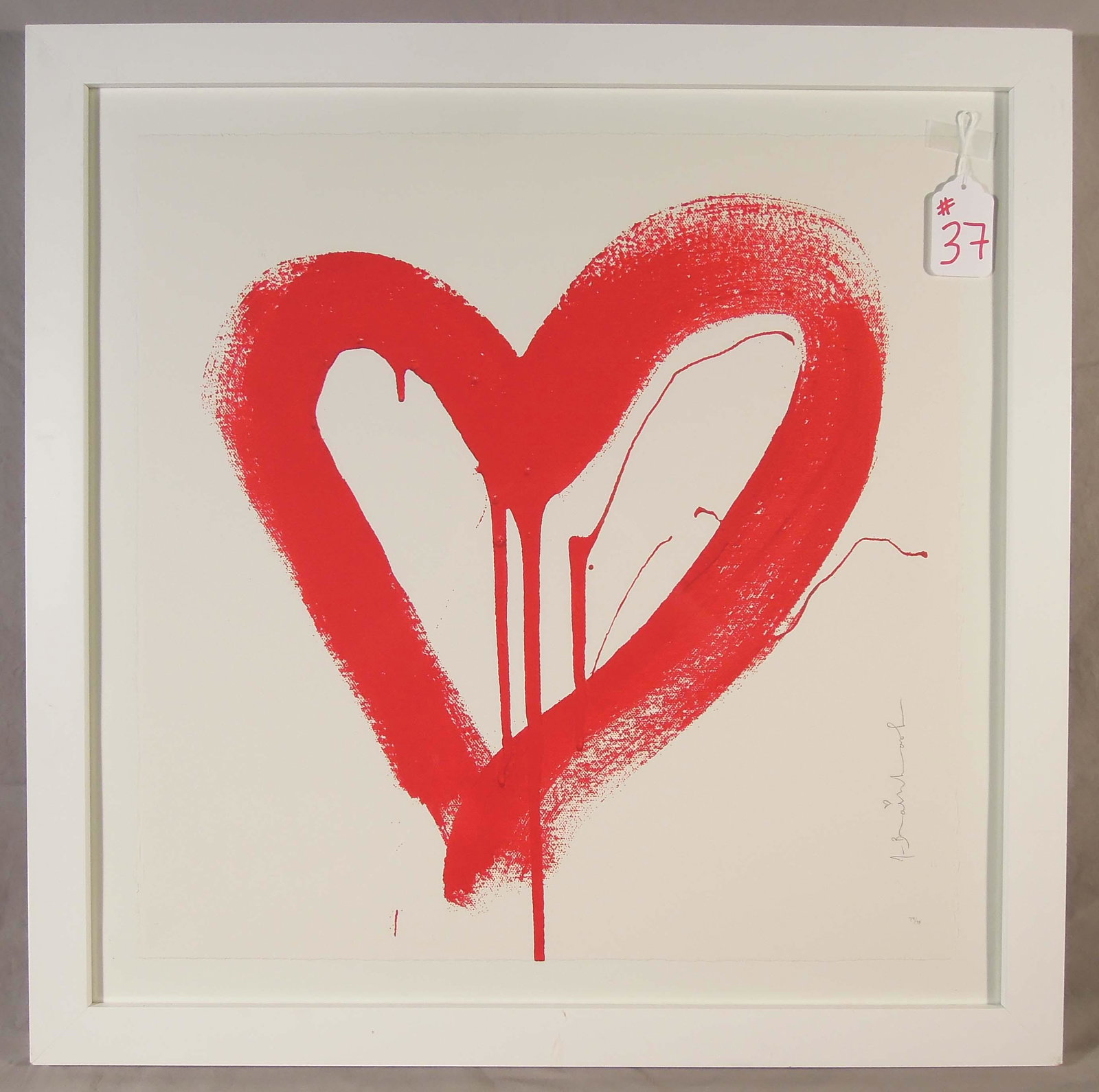 THIERRY GUETTA (1966- ) FRENCH (MR. BRAINWASH): Original screenprint on paper "Love Heart (Red)". Limited Edition 74/75. Hand signed by Brainwash. Circa 2017. Overall framed 28 3/4" x 28 1/2".
