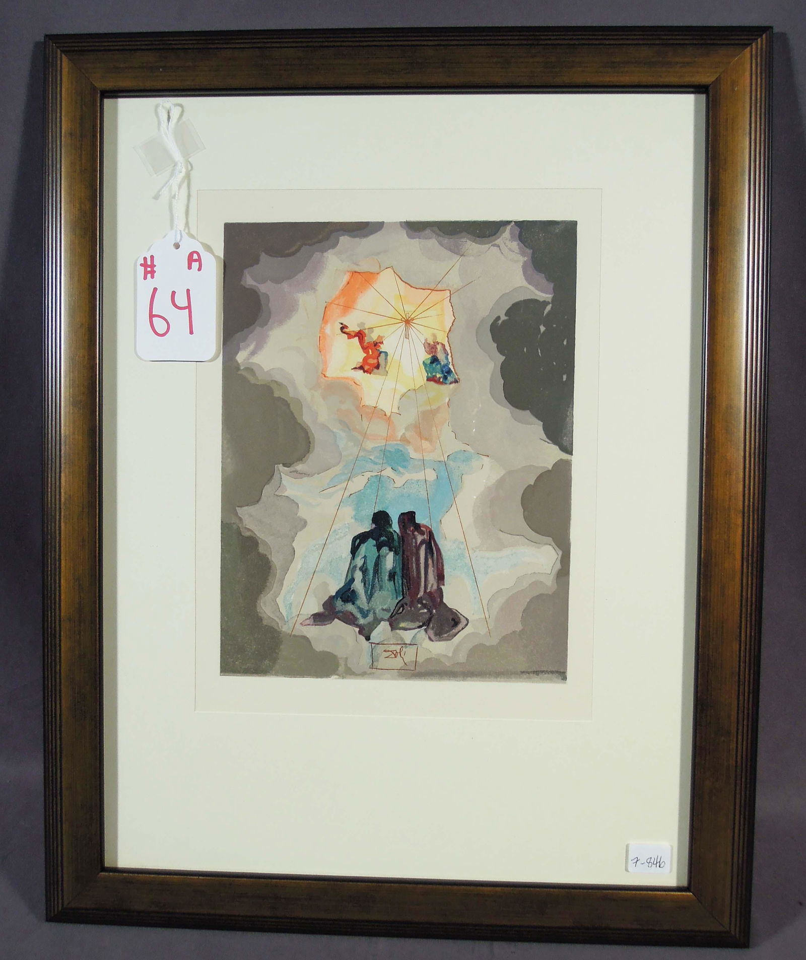 SALVADOR DALI (1904-1989) SPANISH: Original Woodblock print from the Divine Comedy Series 1964. Plate signed. Authenticated by Bruce Hochman from the Dali Gallery. "Paradise 12 - The Apperition of Dante's Great, Great Grandfather". Ima
