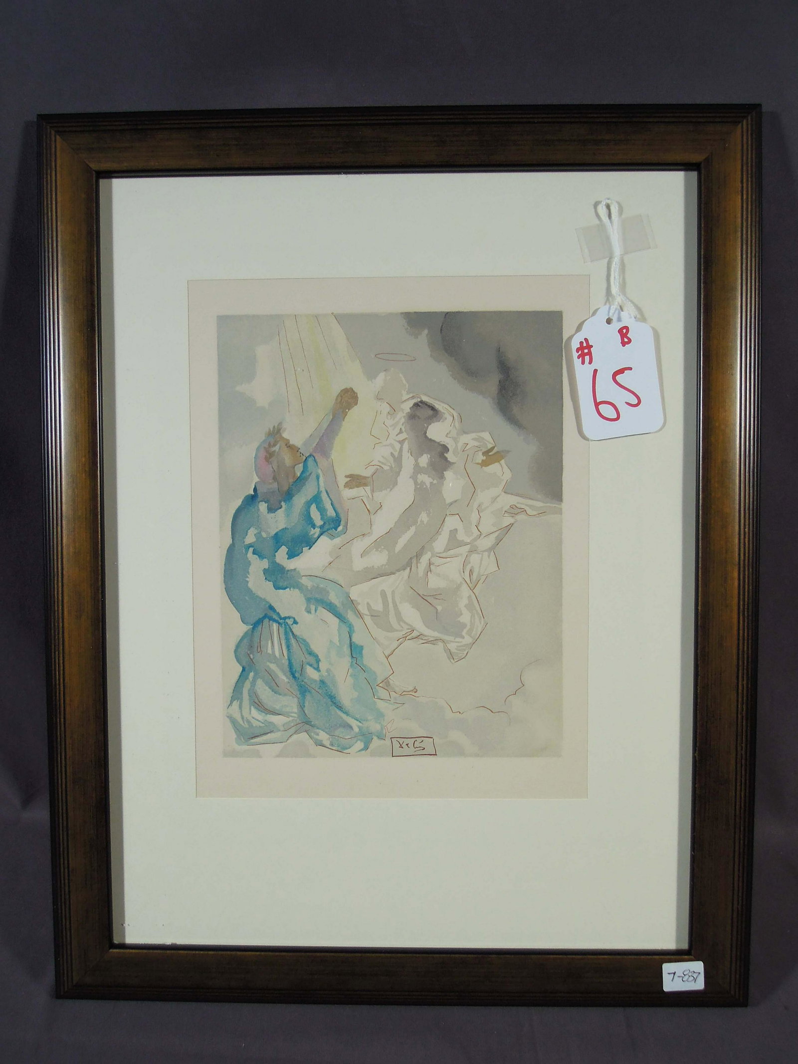 SALVADOR DALI (1904-1989) SPANISH: Original Woodblock print from the Divine Comedy Series 1964. Plate signed. Authenticated by Bruce Hochman from the Dali Gallery. "Paradise 5 - In Heavn of Mercury". Image 10" x 7", Overall framed 19 1