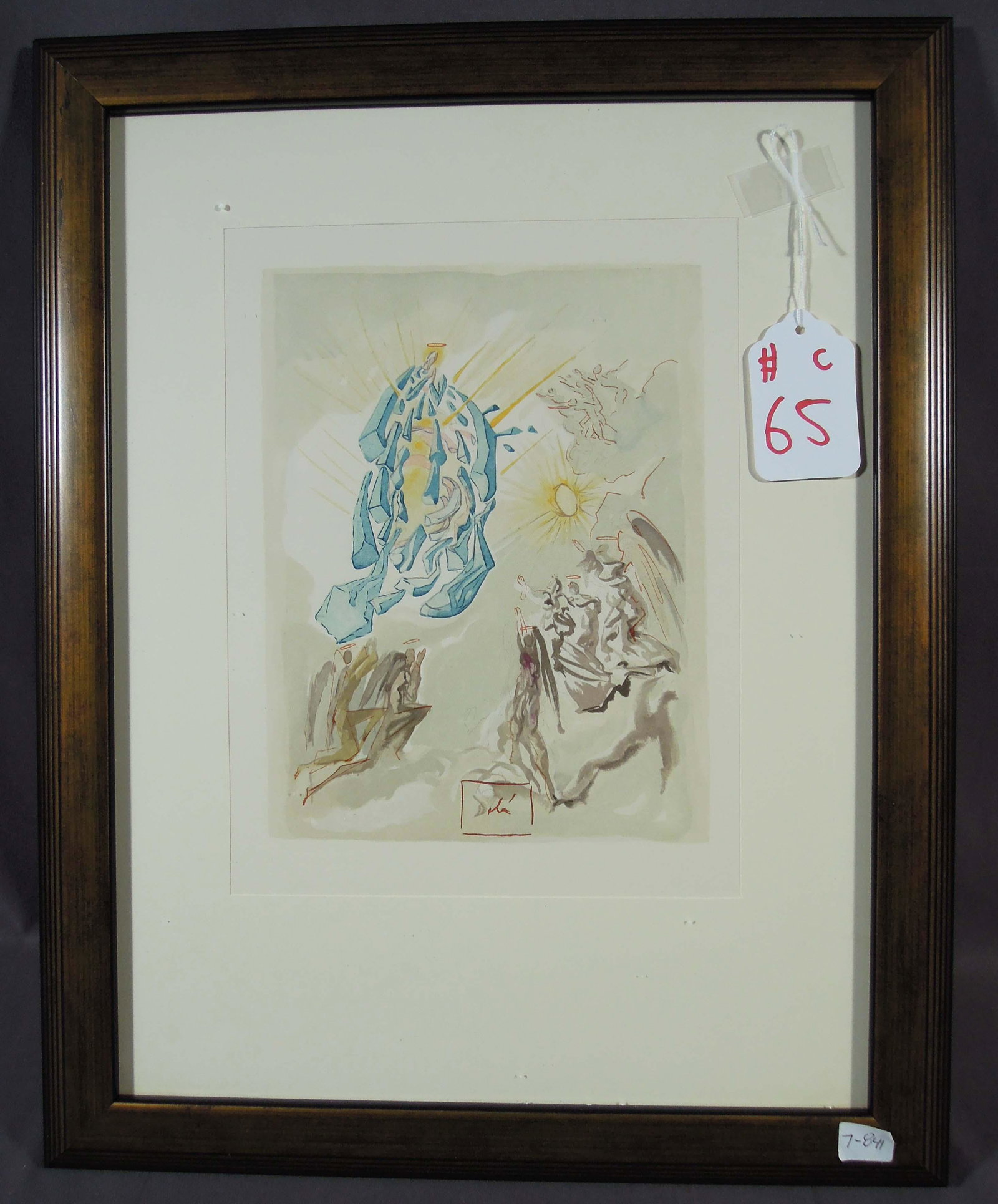 SALVADOR DALI (1904-1989) SPANISH: Original Woodblock print from the Divine Comedy Series 1964. Plate signed. Authenticated by Bruce Hochman from the Dali Gallery. "Paradise 26 - The Apotheosis of Virgin Mary. Image 10" x 7", Overall f