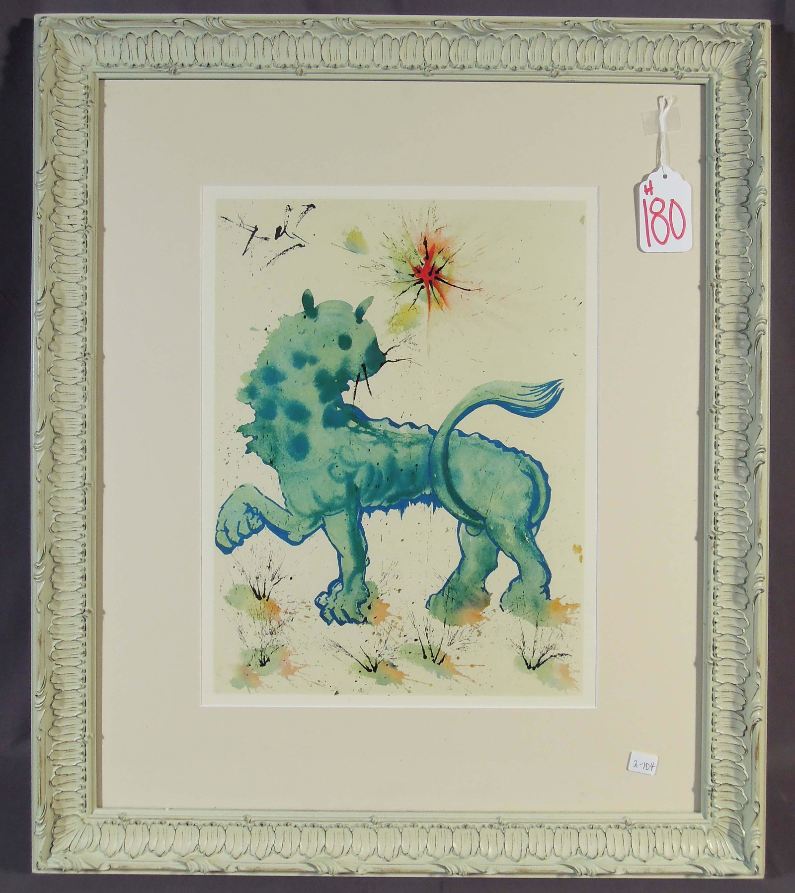 SALVADOR DALI (1904-1989) SPANISH: Original Lithograph in colors "Leo" from the Signs of the Zodiac suite. Signed in the plate. Circa 1969. Overall framed 28" x 23 3/4".