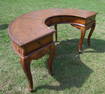 UNUSUAL HAND CARVED "U" SHAPED DESK WITH LEATHER TOP