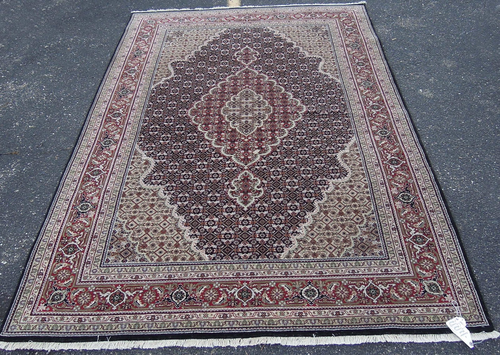 VERY FINE HAND KNOTTED WOOL & SILK MAHI TABRIZ AREA RUG (1 of 3)