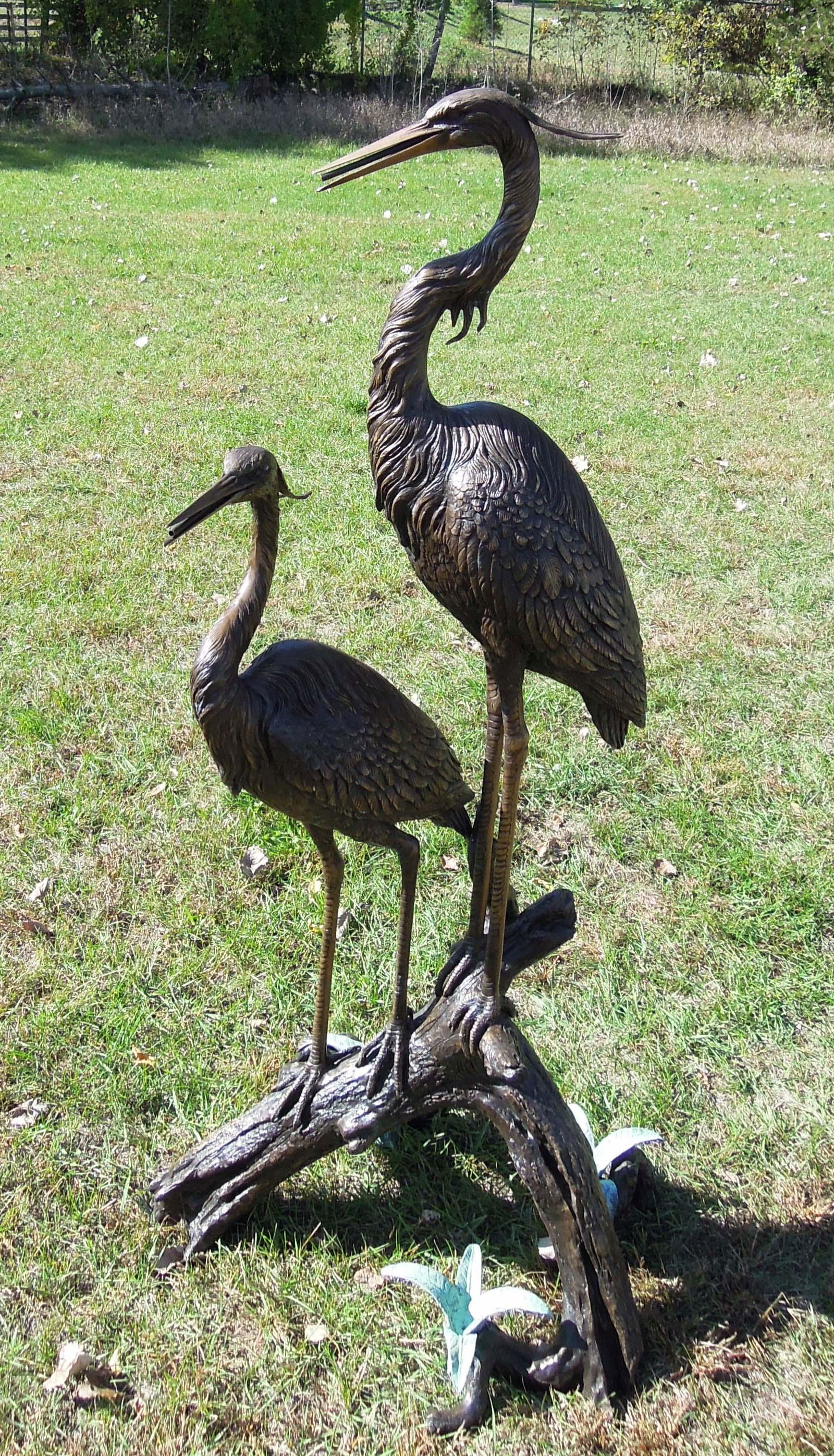 OUTSTANDING LARGE BRONZE SCULPTURE/FOUNTAIN:  DOUBLE CRANES (1 of 2)