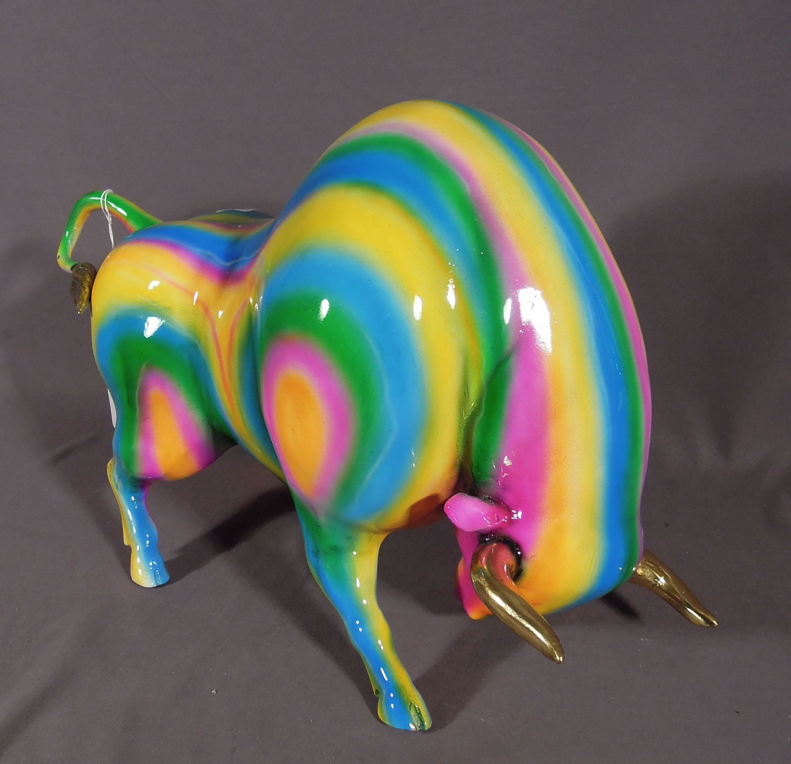 LARGE BRONZE SCULPTURE OF RAINBOW BULL (1 of 1)