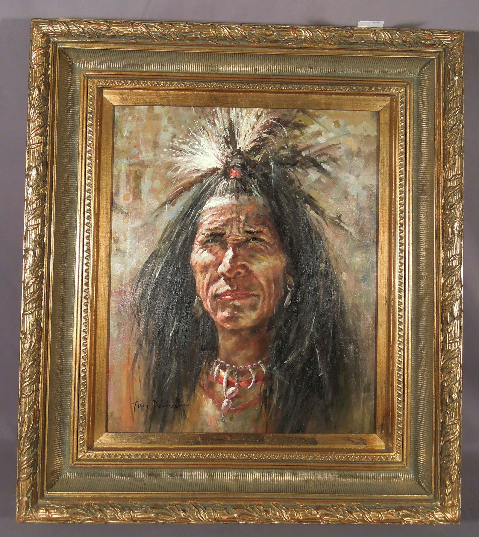 ORIGINAL OIL ON CANVAS "PORTRAIT OF INDIAN" BY TROY DENTON (1 of 2)