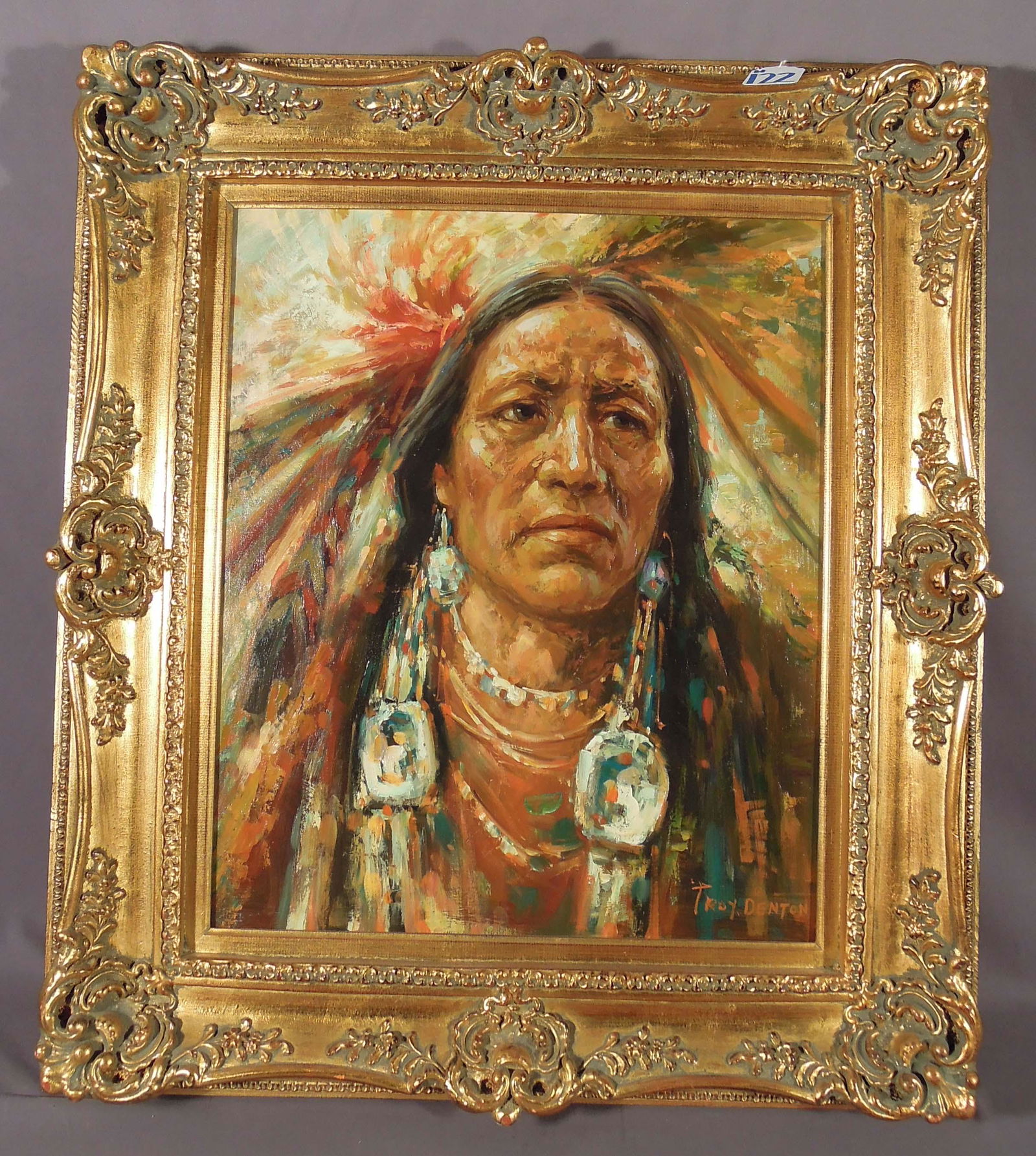 ORIGINAL OIL ON CANVAS "PORTRAIT OF INDIAN" BY TROY DENTON (1 of 2)