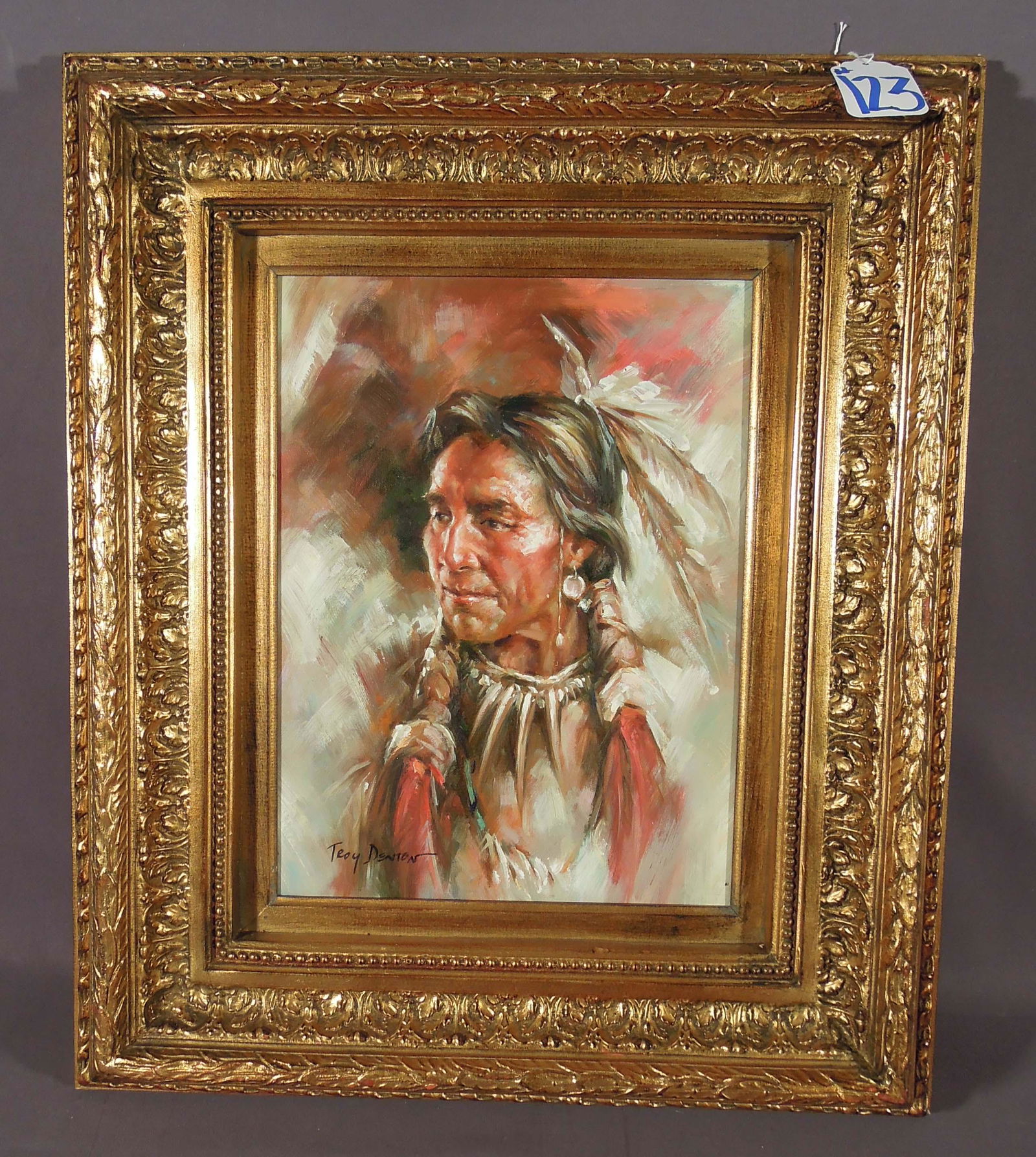 ORIGINAL OIL ON CANVAS "PORTRAIT OF INDIAN" BY TROY DENTON (1 of 2)