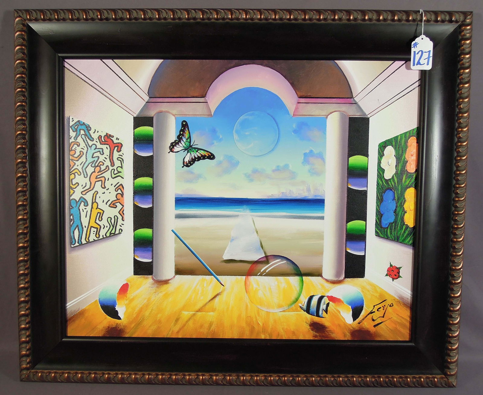 FERNANDO DE JESUS OLIVEIRA (1964- ) BRAZILIAN (FERJO): Original oil on canvas "Homage to Haing & Warhol". Hand signed lower right. Overall framed 32" x 37 1/2".