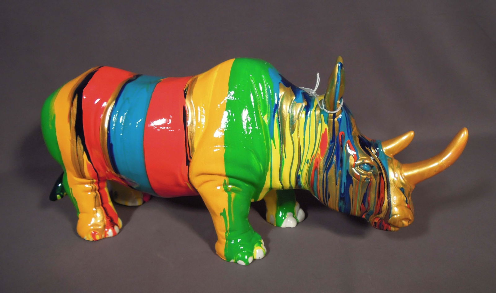 HAND PAINTED COMPOSITION POP ART SCULPTURE OF STANDING RHINO (1 of 1)