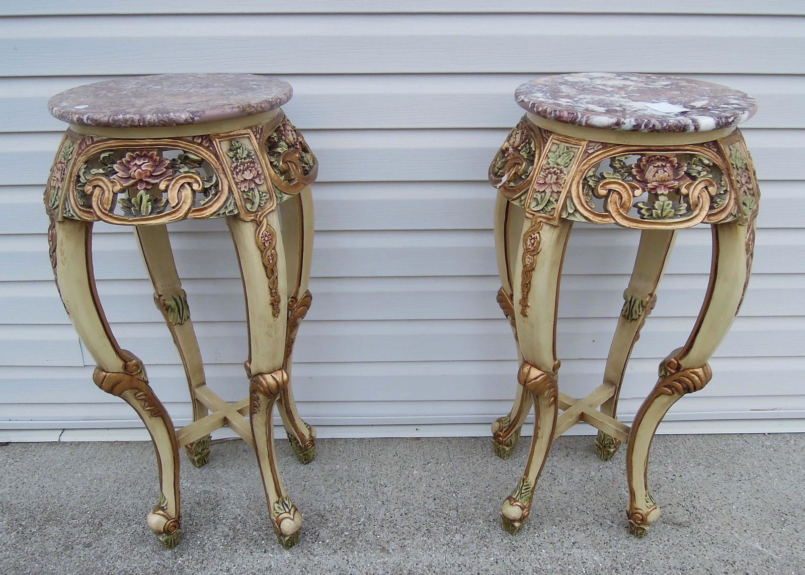 PAIR ORNATE CARVED ITALIAN PEDESTALS WITH MARBLE TOPS (1 of 2)