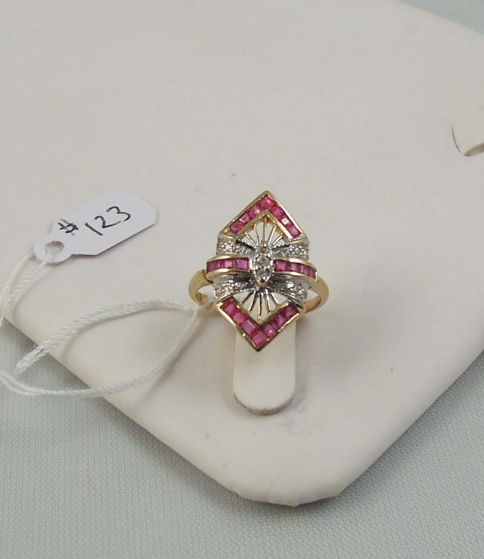 LADIES ART DECO STYLE 14K Y.G., RUBY & DIAMOND RING (1 of 1)