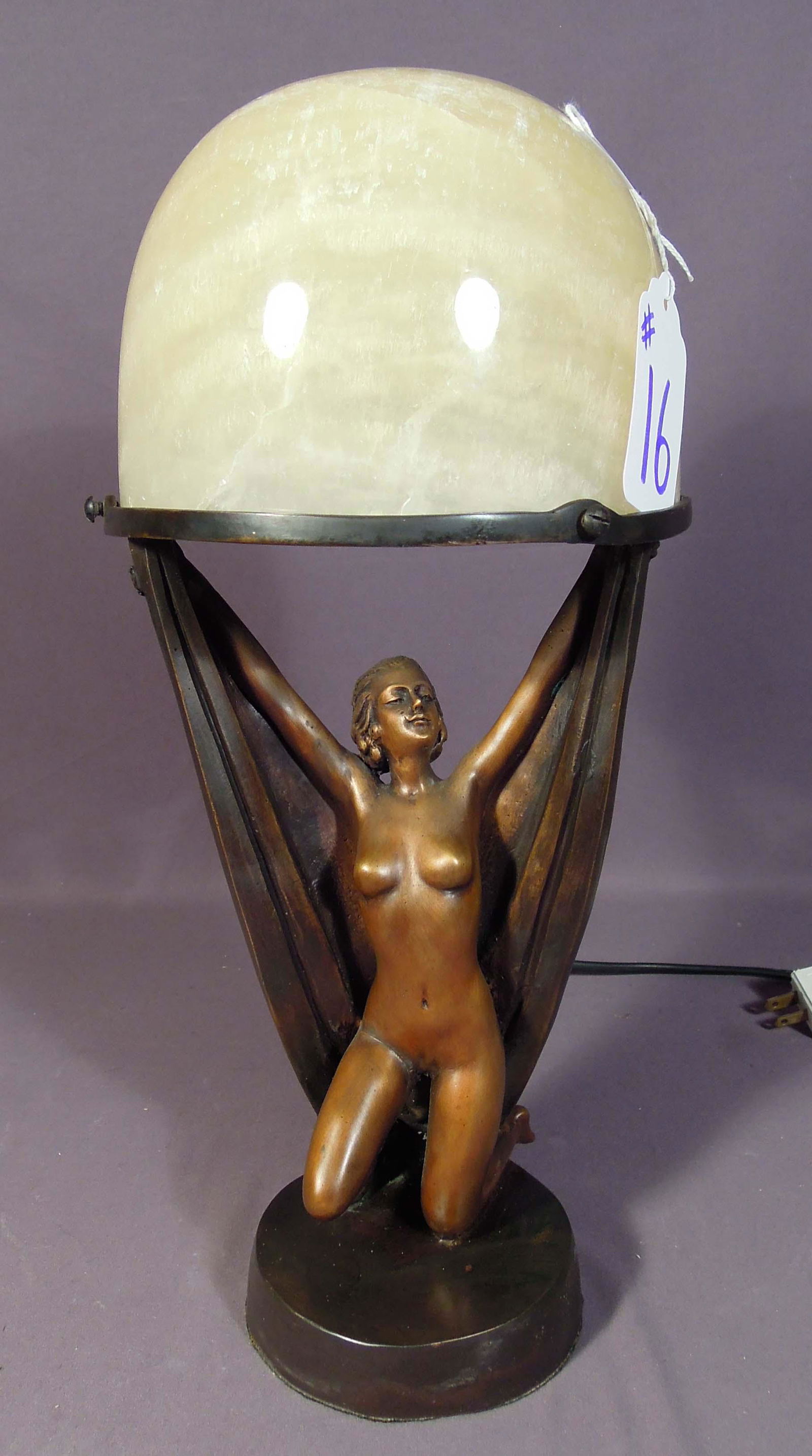 BEAUTIFUL VINTAGE ART DECO STYLE BRONZE & MARBLE FIGURAL LAMP (1 of 1)